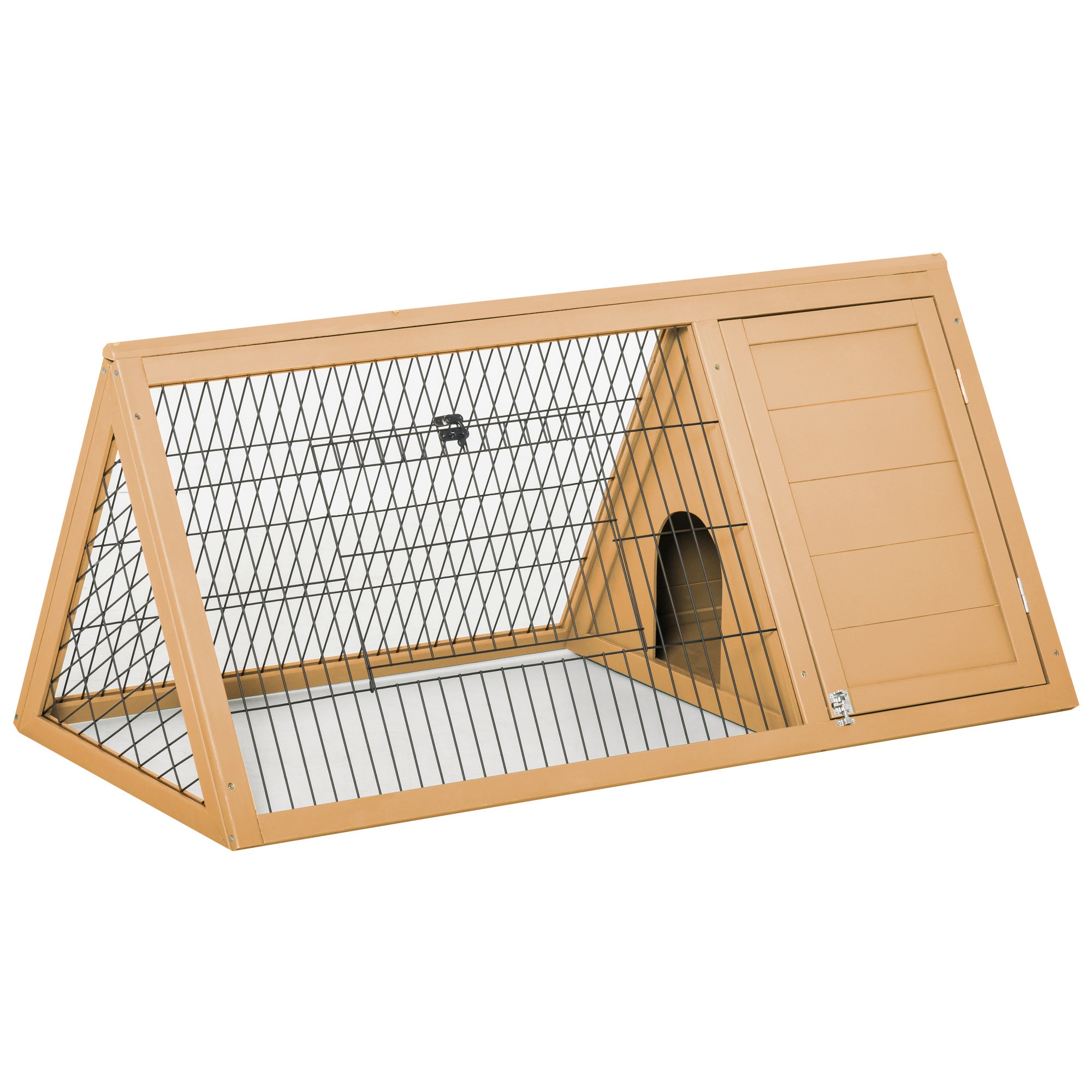 PawHut Wooden Rabbit Cage Small Animal Hutch w/ Outside Area - Yellow