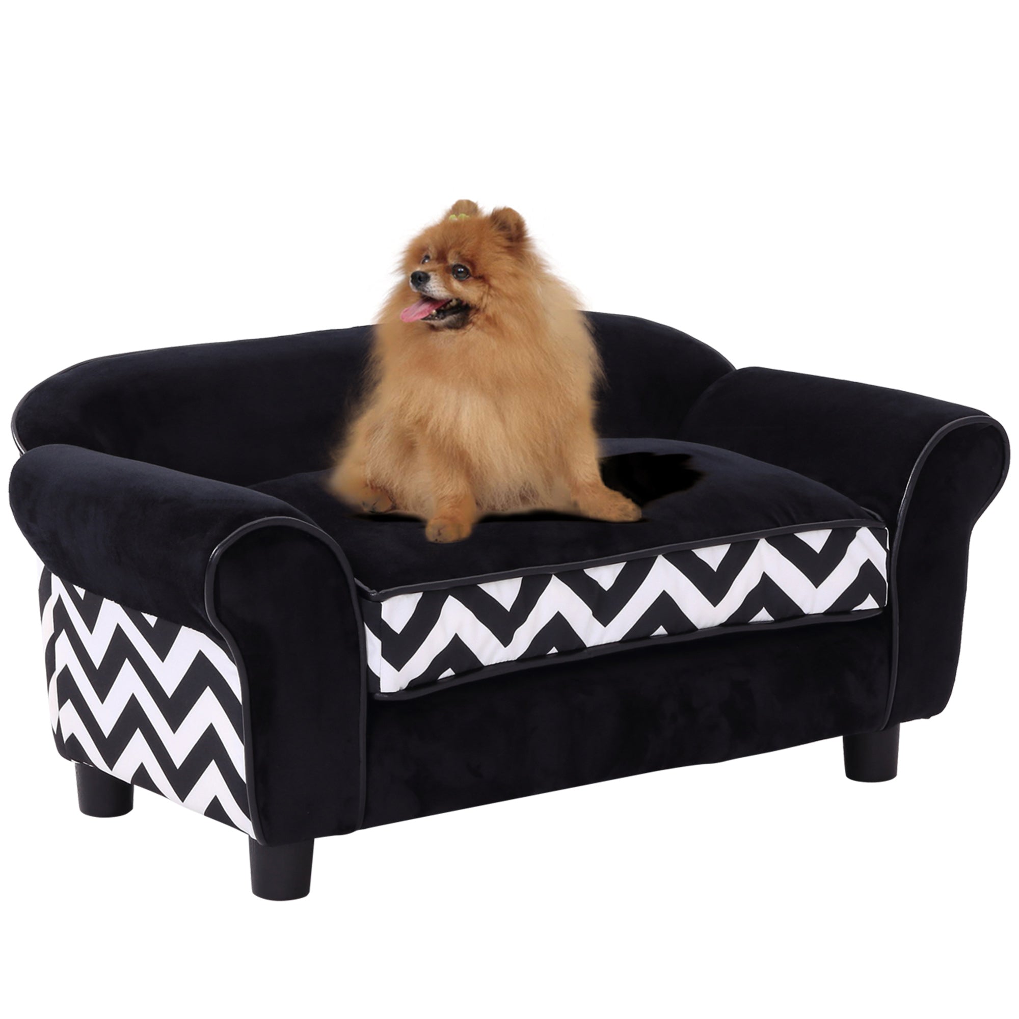 PawHut Pet Sofa for XS-S Dogs, Cat Couch with Soft Cushion, Washable Cover, Detachable Legs, Wooden Frame, Black