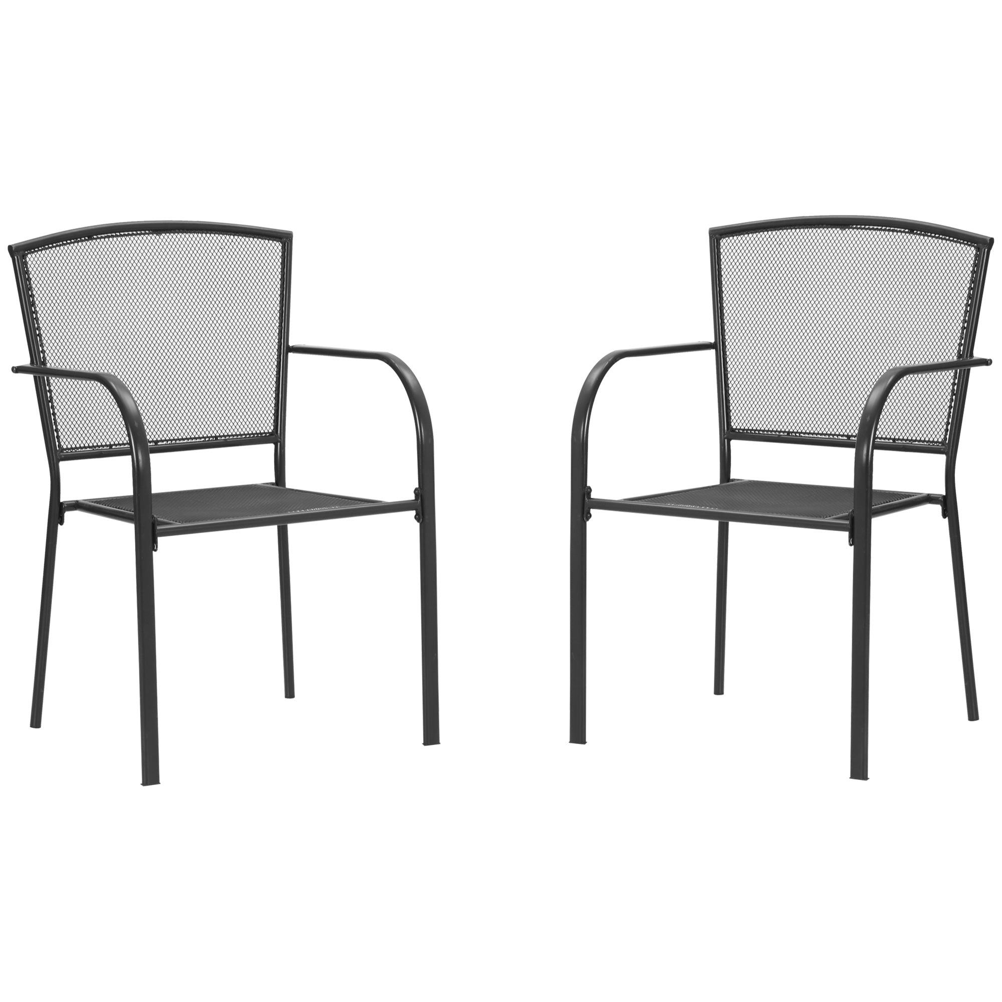 Outsunny Set of 2 Garden Chairs Metal Garden Dining Chairs 2 Seater Outdoor Furniture for Patio, Park, Porch and Lawn, Grey