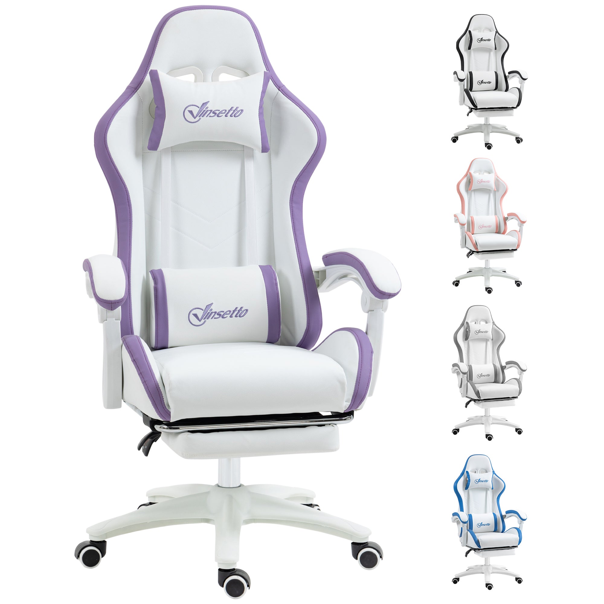 Vinsetto Gaming Chair, Recliner with PU Leather, 360 Swivel, Footrest & Lumbar Support, Purple