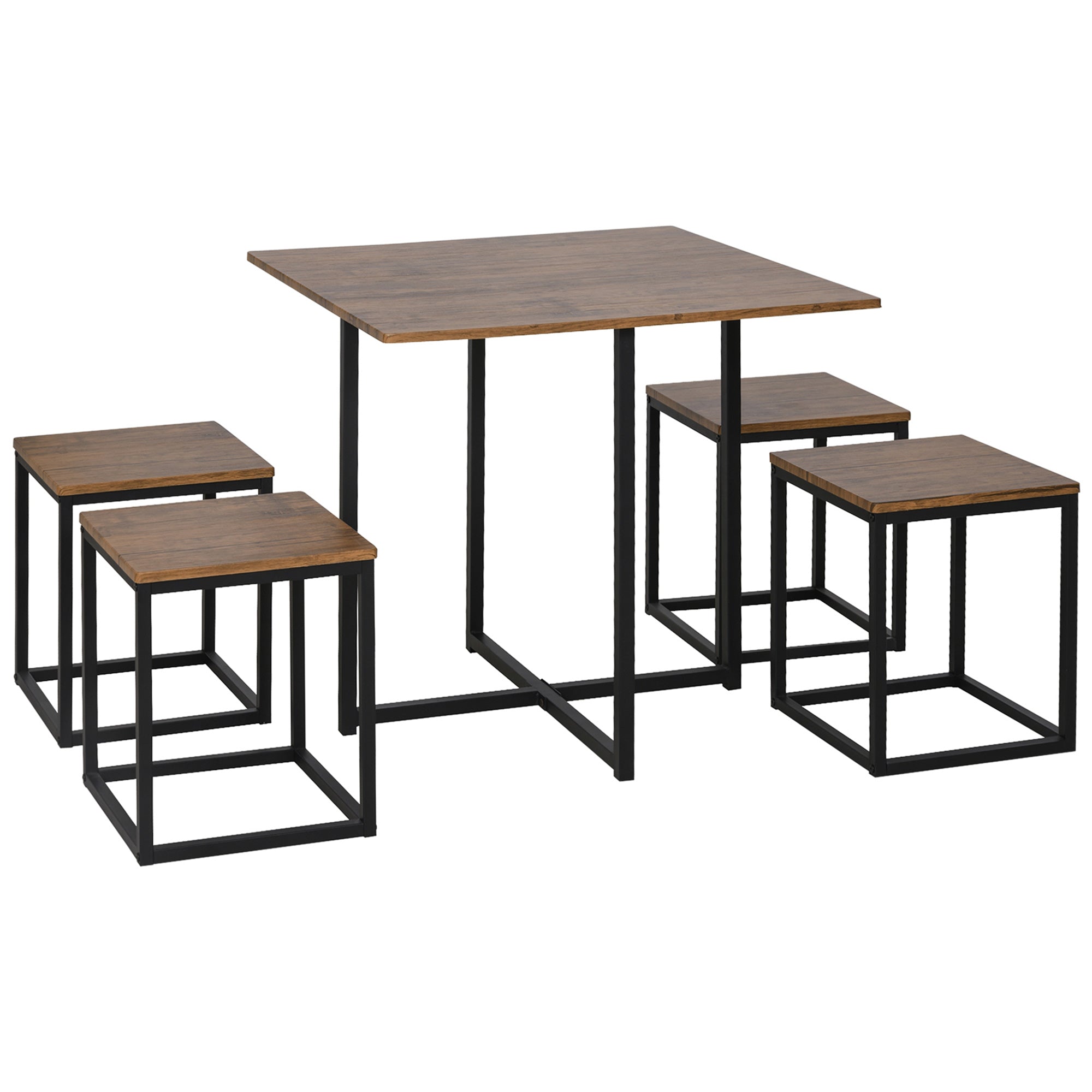 HOMCOM Industrial Dining Set: 5-Piece Metal Frame, Compact Square Seating, Stylish Black/Brown Finish