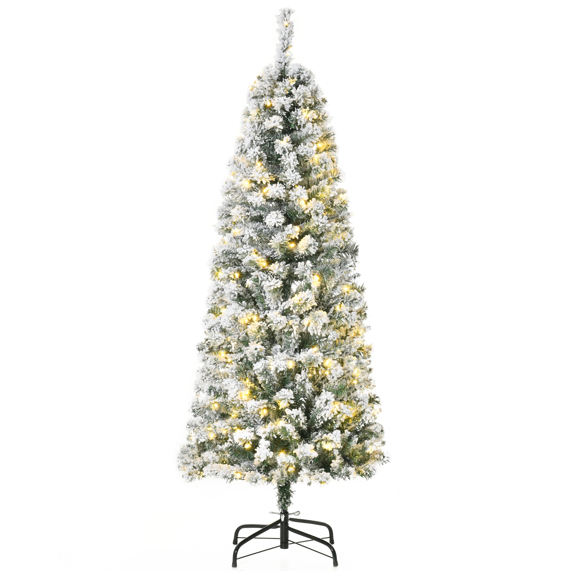 HOMCOM 5 Feet Pre Lit Christmas Tree Artificial Snow Flocked Christmas Tree with Warm White LED Light, Holiday Home Xmas Decoration, Green White