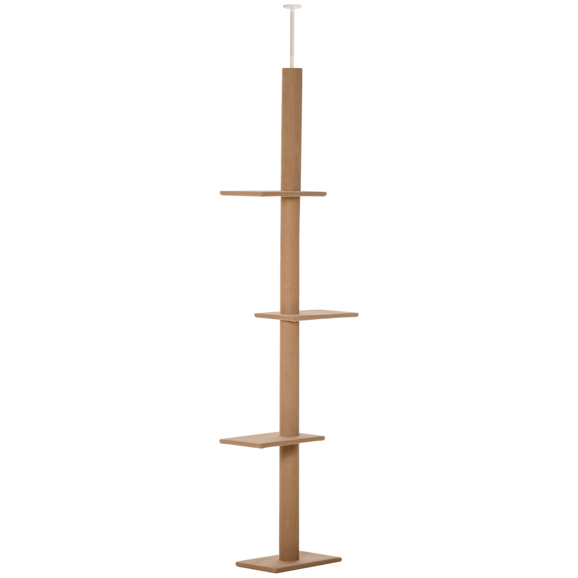 PawHut Floor to Ceiling Cat Tree, 260cm Tall with 3 Perches and Flannel Upholstery, Activity & Rest Tower, Brown