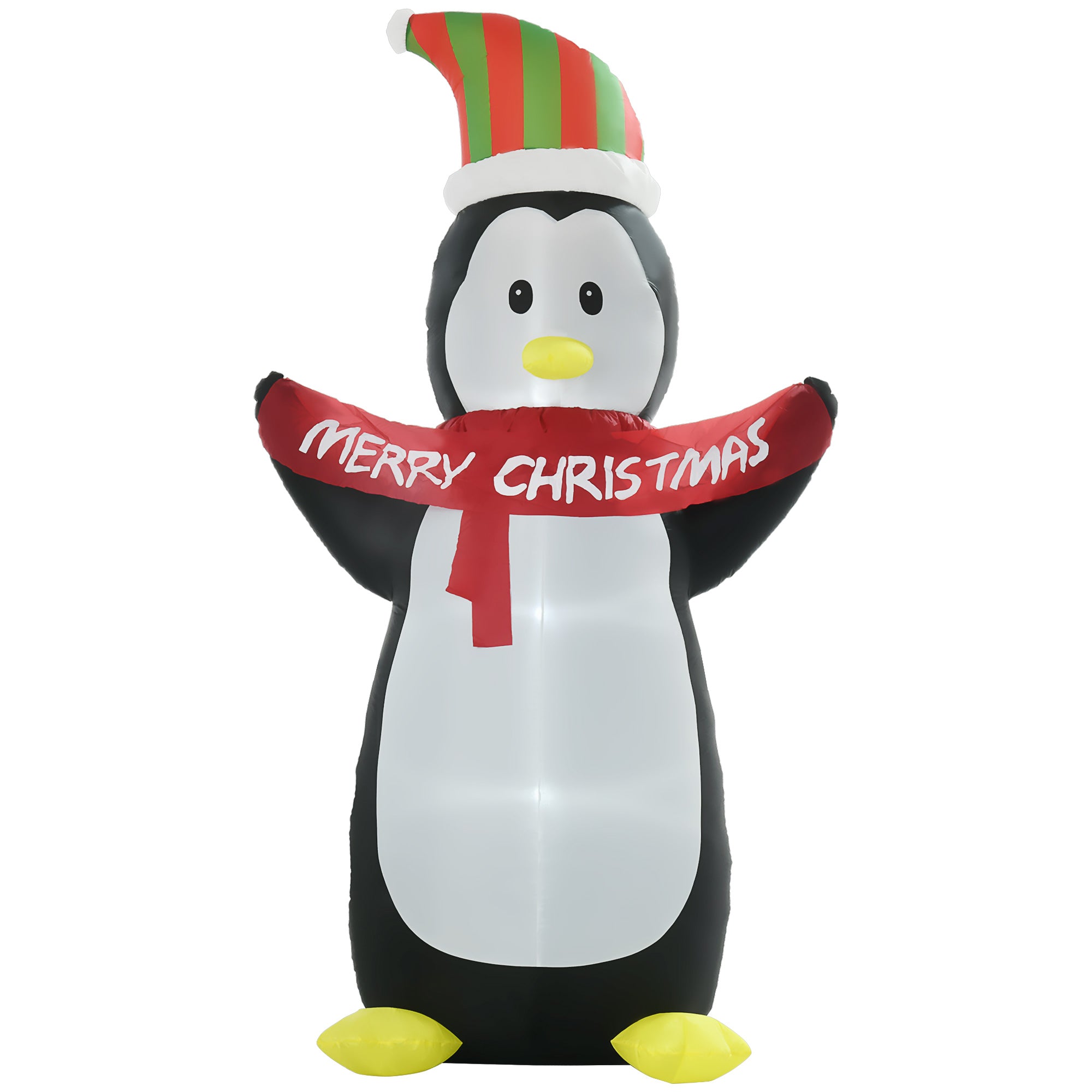 HOMCOM 243cm Inflatable Penguin Holding Merry Christmas Banner Holiday Yard Decoration with LED Lights, Indoor Outdoor Lawn Blow Up Decor