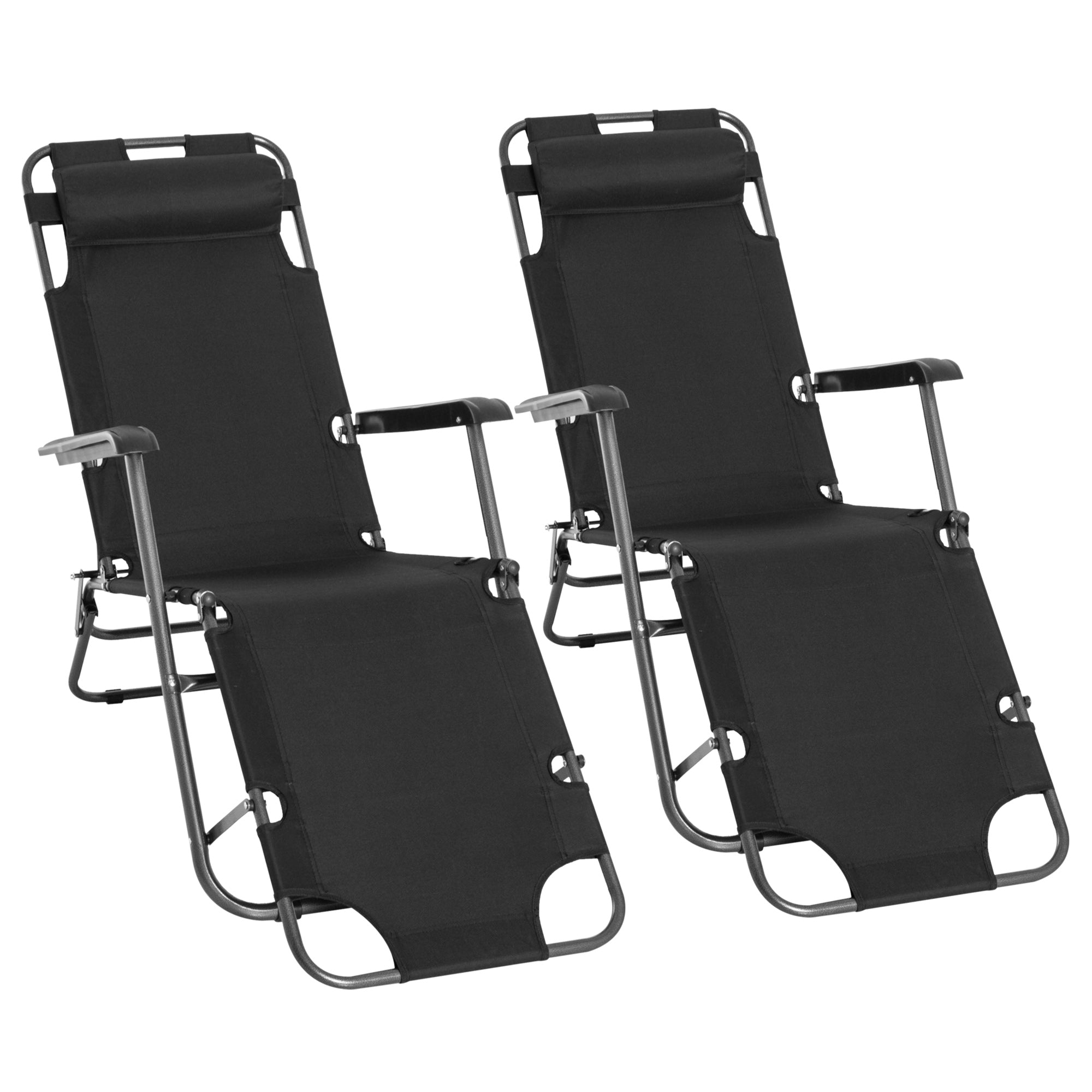 Outsunny Reclining Relaxation: Foldable Sun Loungers with Pillow, Adjustable Backrest & Armrests, Outdoor Bliss, Black