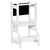 HOMCOM 2-in-1 Kids Step Stool, Toddler Table and Chair Set, with Safety Rail Chalkboard Kitchen Helper Standing Tower, White