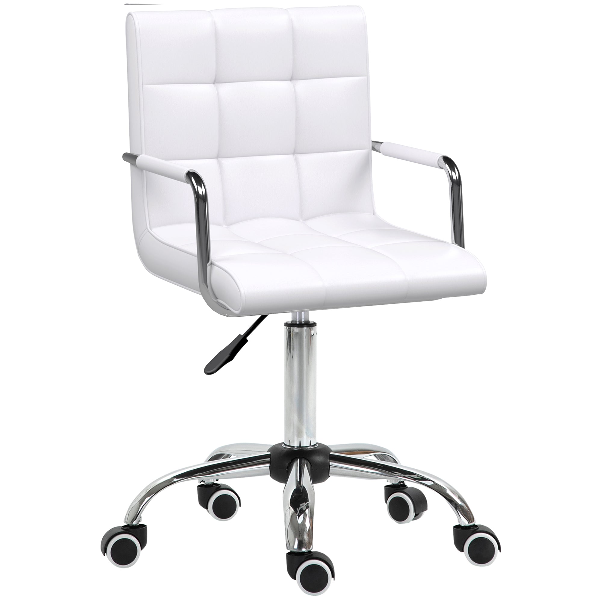 Vinsetto Office Chair: Mid Back PU Leather, Swivel, Height Adjustable with Arms & Wheels, Comfortable, White