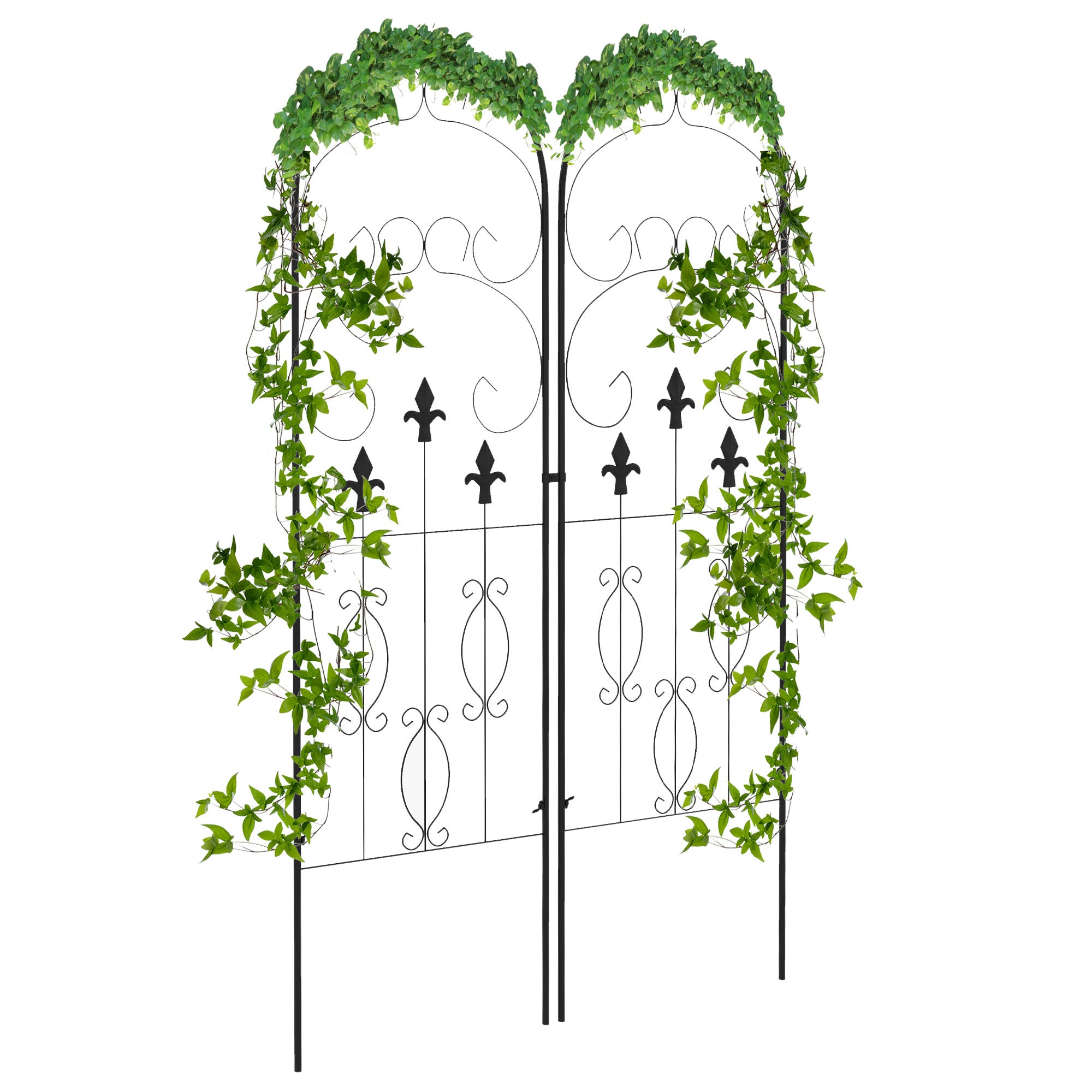 Outsunny Decorative Trellis Set: Elegant Scroll Design, Climbing Plant Support, Jet Black