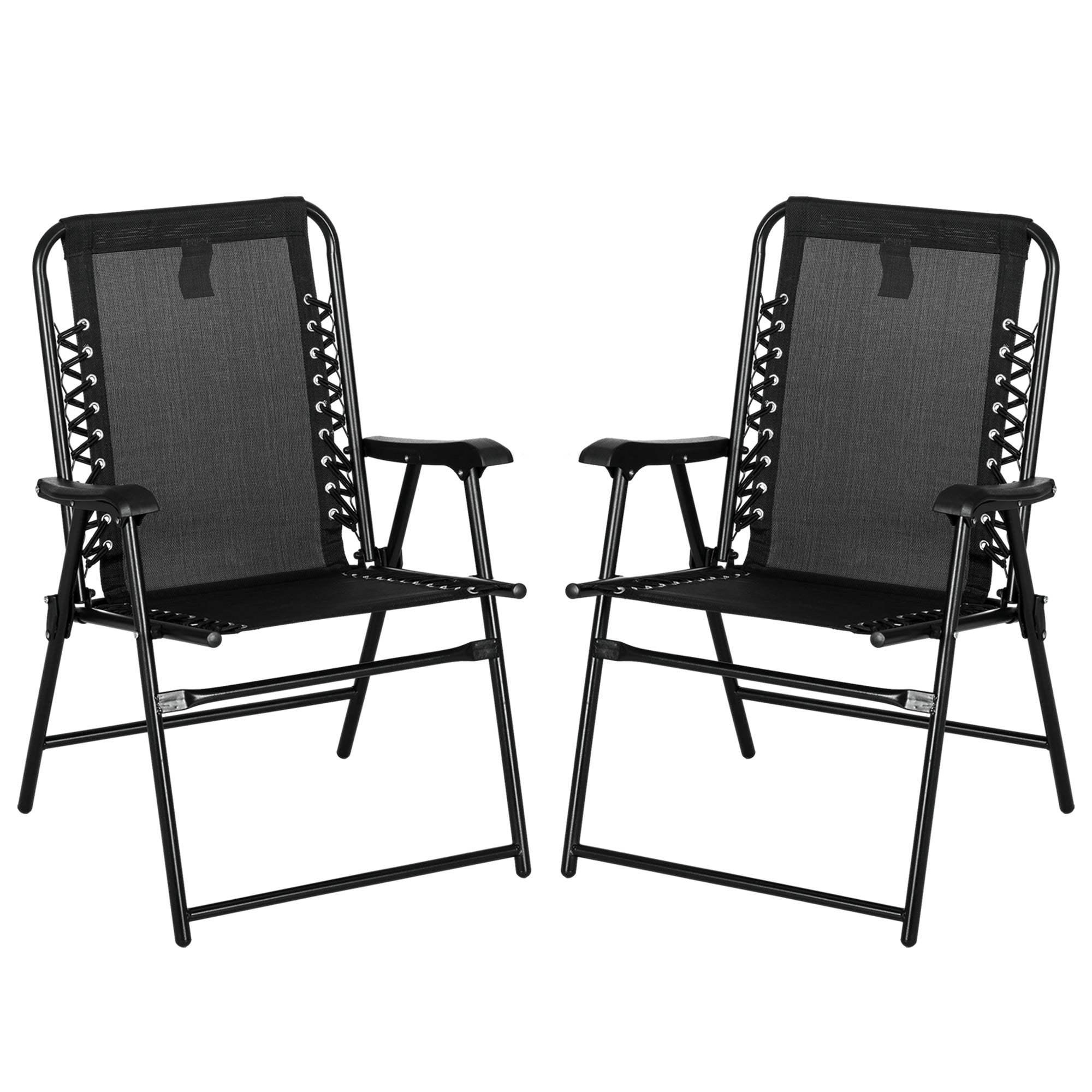 Outsunny Patio Folding Chair Set: 2 Portable Loungers with Armrests, Steel Frame, Camping & Beach Bliss, Black