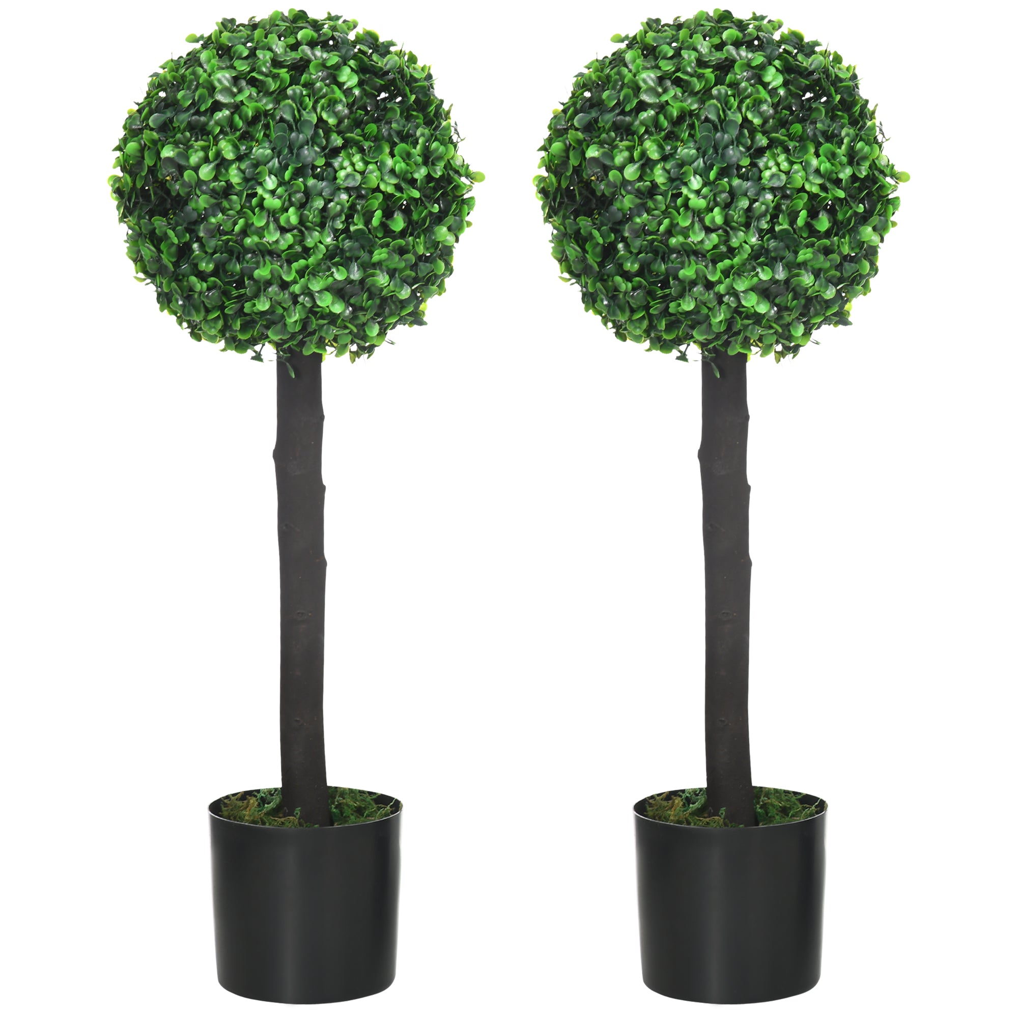 HOMCOM Artificial Boxwood Topiary Balls Set of 2: Faux Plants in Pots, Indoor Outdoor Decor, 20x20x60cm, Green.