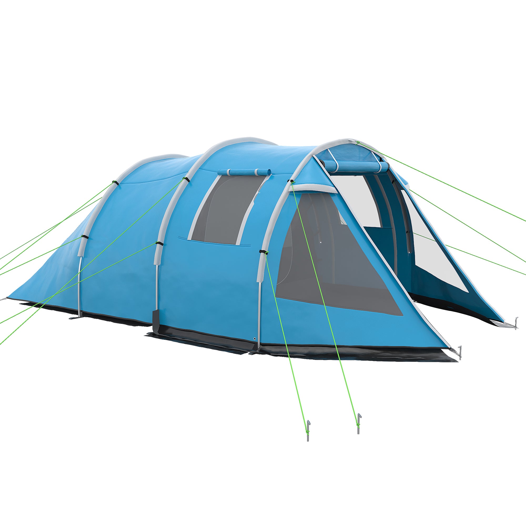 Outsunny 3-4 Man Tunnel Tent, Two Room Camping Tent with Windows and Covers, Portable Carry Bag, for Fishing, Hiking, Sports, Festival - Blue