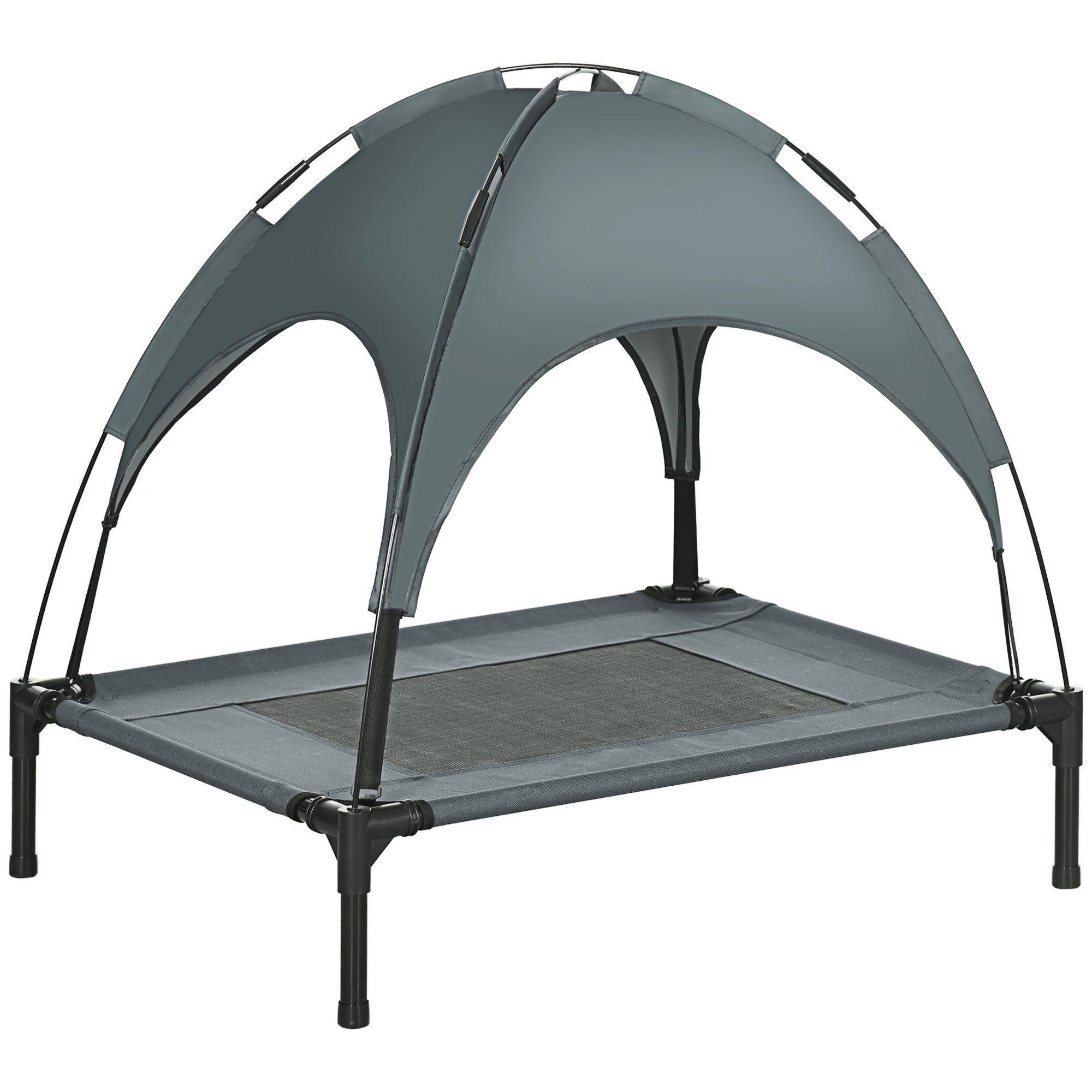 PawHut Elevated Dog Bed: Waterproof Pet Cot with Breathable Mesh & UV Canopy for Medium Dogs - Grey