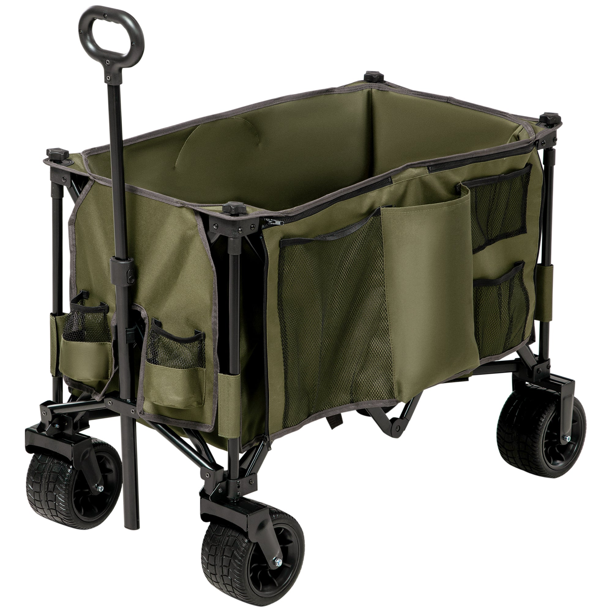 Outsunny Collapsible Garden Trolley, Folding Camping Cart, Outdoor Utility Wagon with Steel Frame, Green