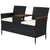 Outsunny Two-Seat Rattan Loveseat, with Wood-Top Middle Table - Black