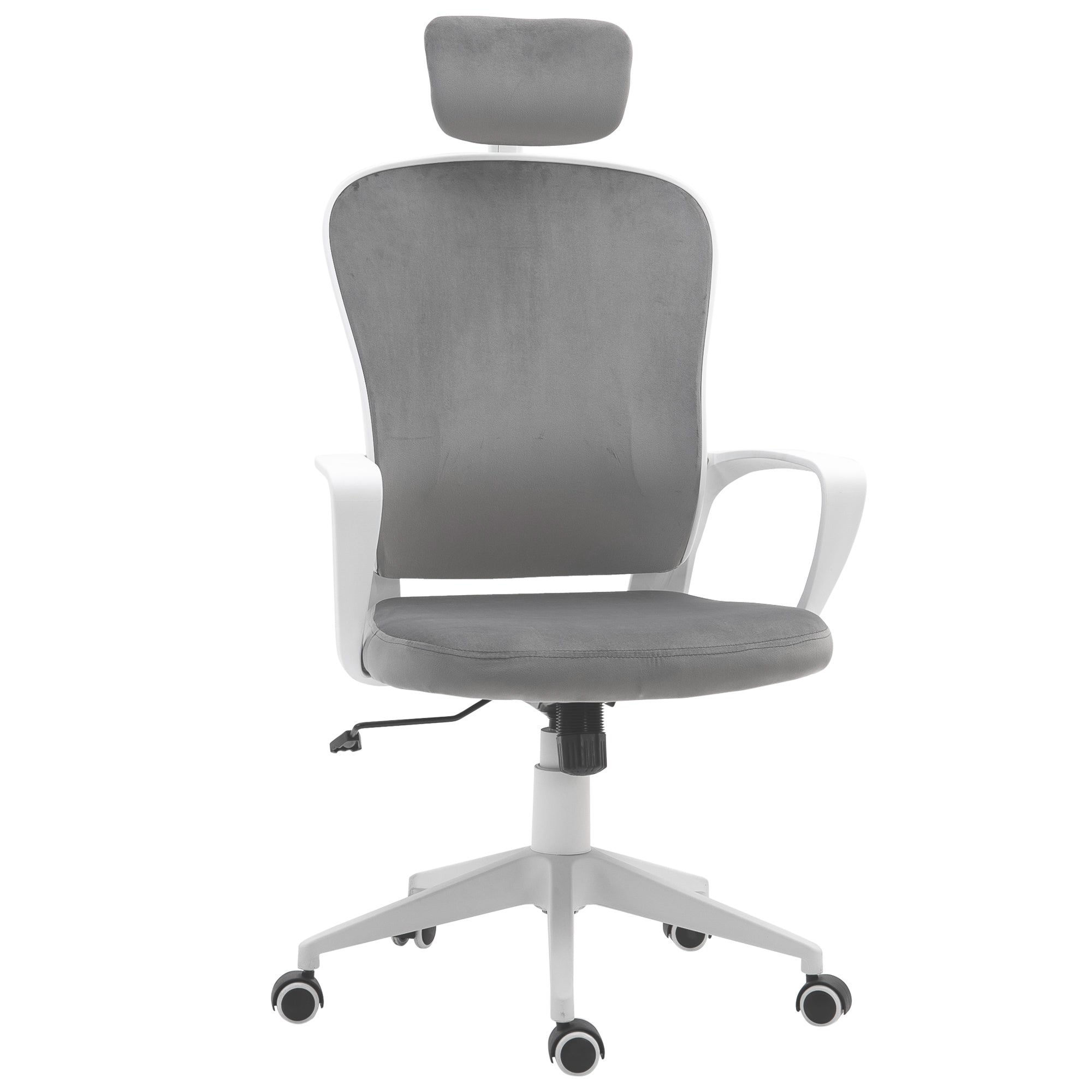 Vinsetto Velvet Swivel Chair: High-Back Home Office Rocker with Wheels & Adjustable Headrest, Greystone