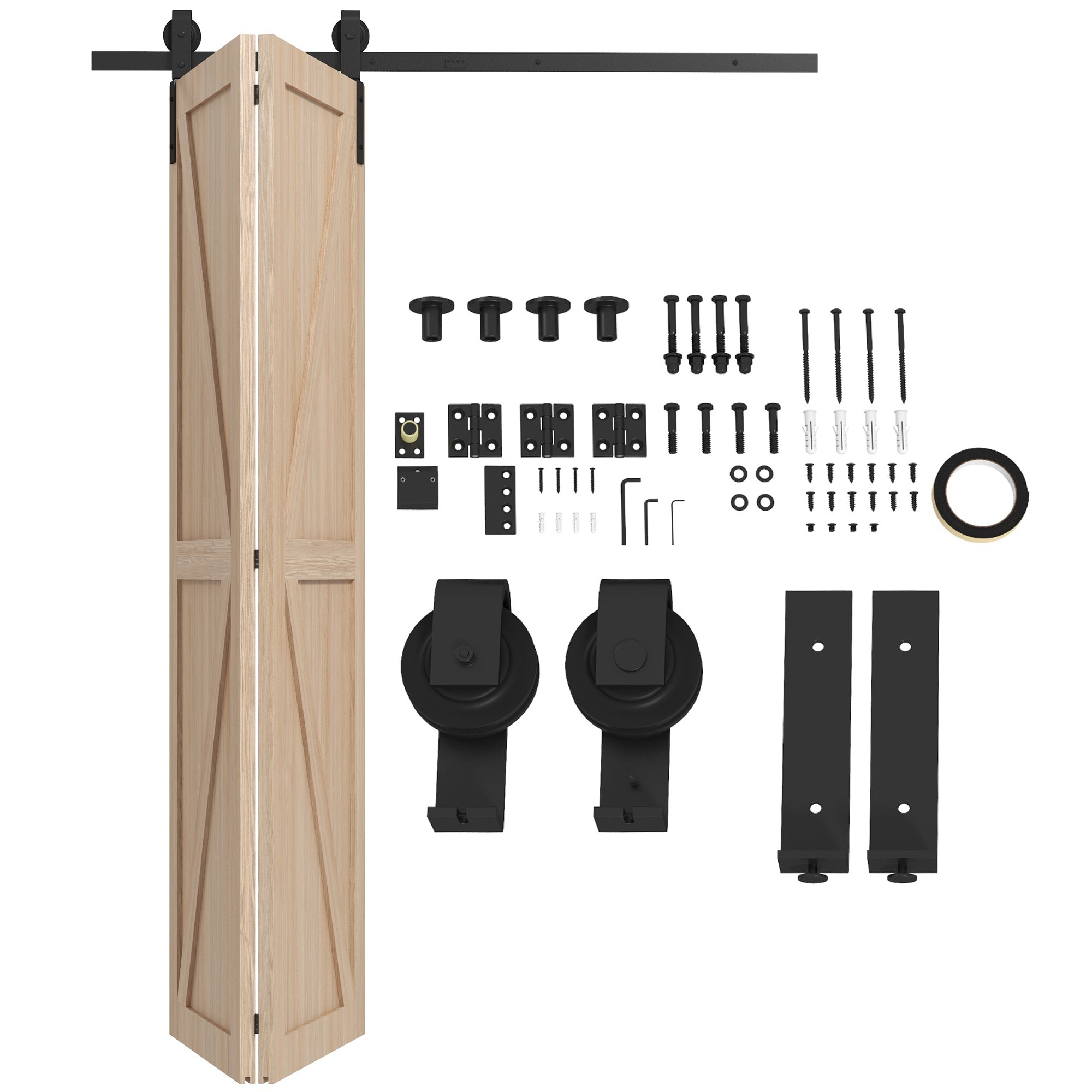 HOMCOM 5FT/152.5CM Bi-Folding Sliding Barn Door Hardware Track Kit, Heavy Duty Sliding Door Kit for 2 Doors with J Shape Hanger