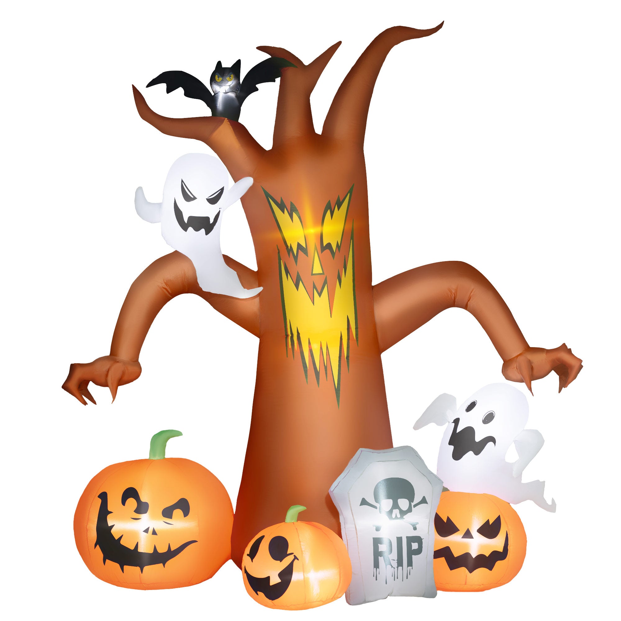 Outsunny 7.9FT Tall Halloween Inflatable Ghost Tree with Pumpkins, White Ghosts and Tombstone, Blow-Up Outdoor Halloween Decoration for Lawn, Garden, Party