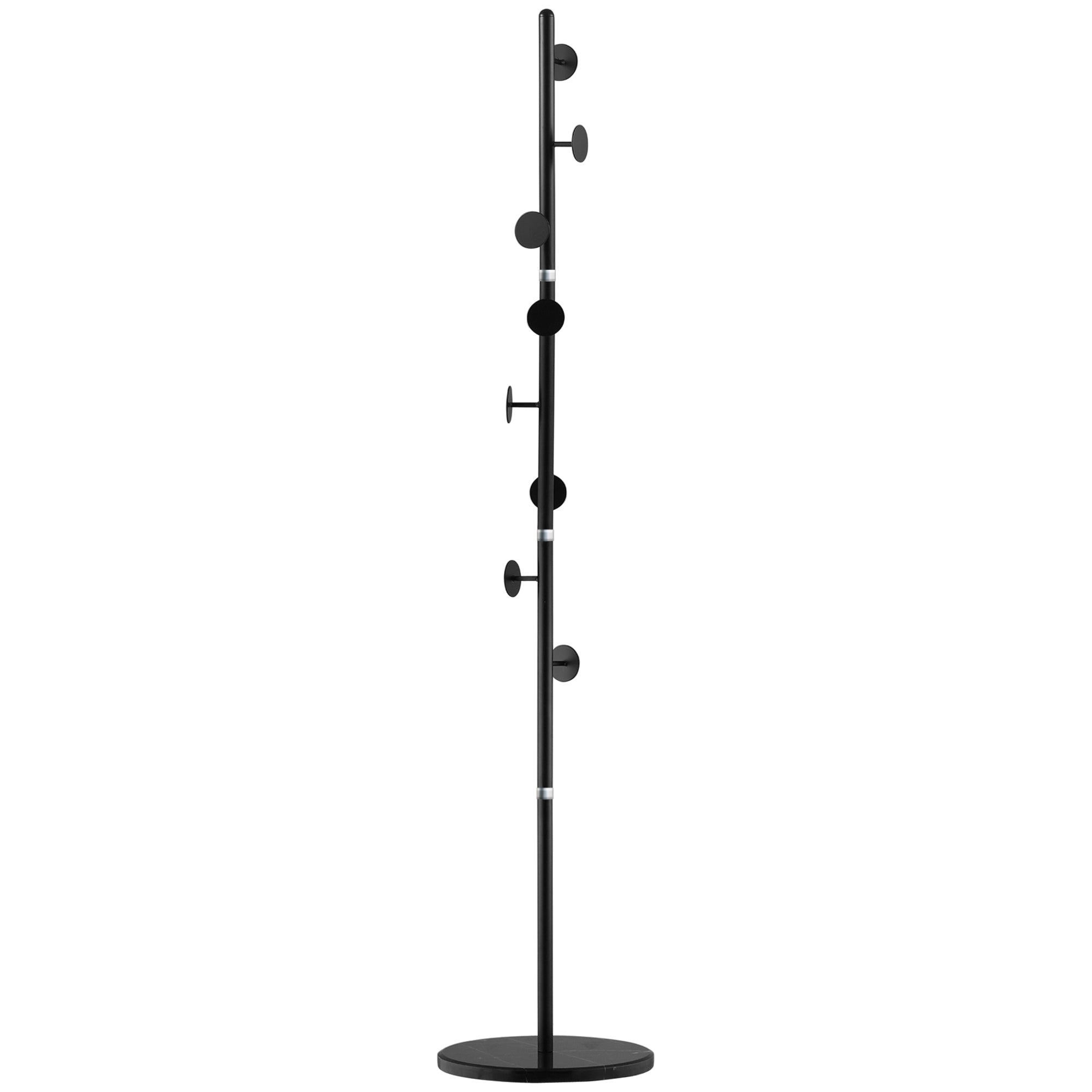 HOMCOM Hall Tree Coat Rack, Free Standing with 8 Round Hooks, Marble Base Entryway Stand for Clothes & Accessories, Black