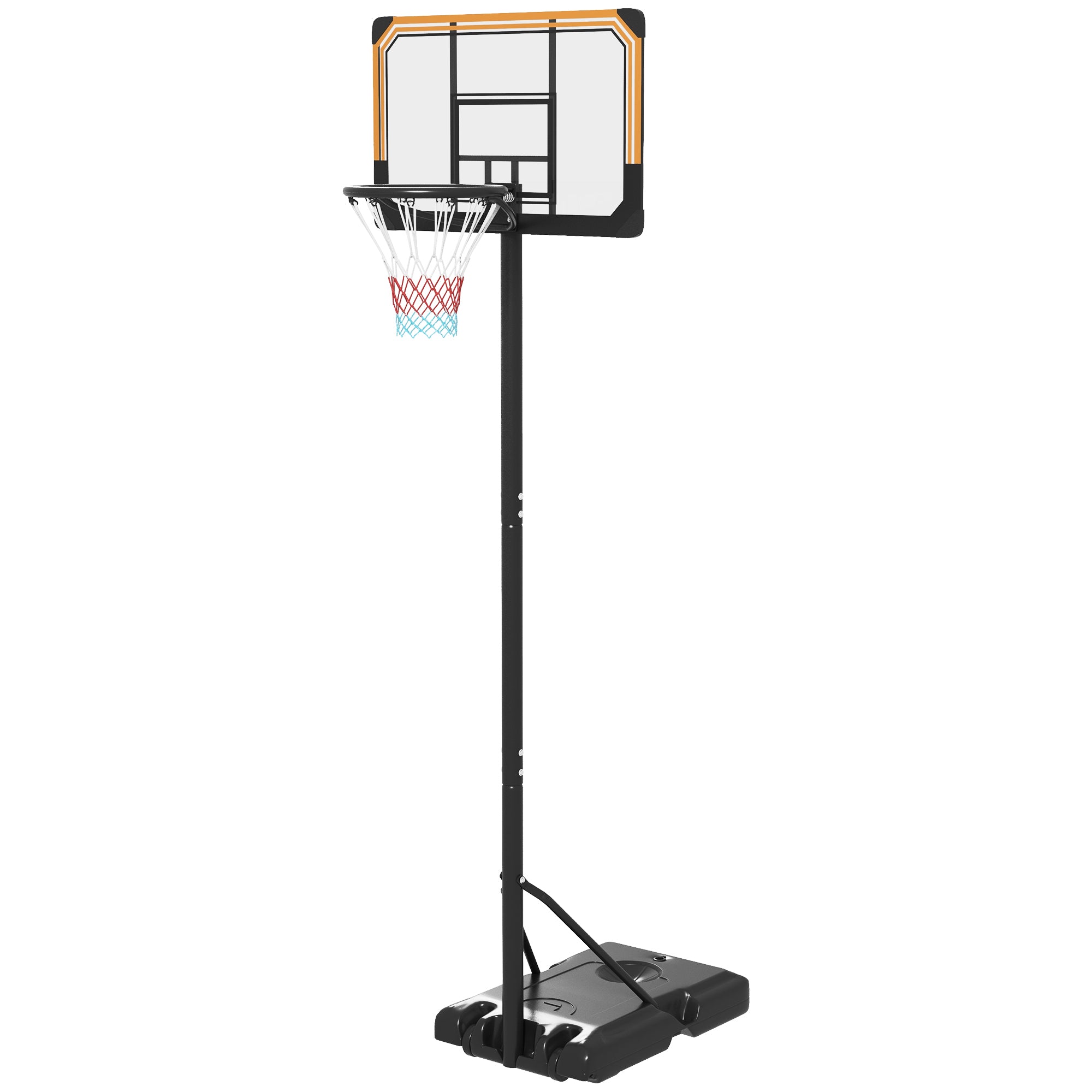 SPORTNOW Height Adjustable Basketball Stand Net Set System, Free standing Basketball Hoop and Stand with Wheels, 182-213cm, Black