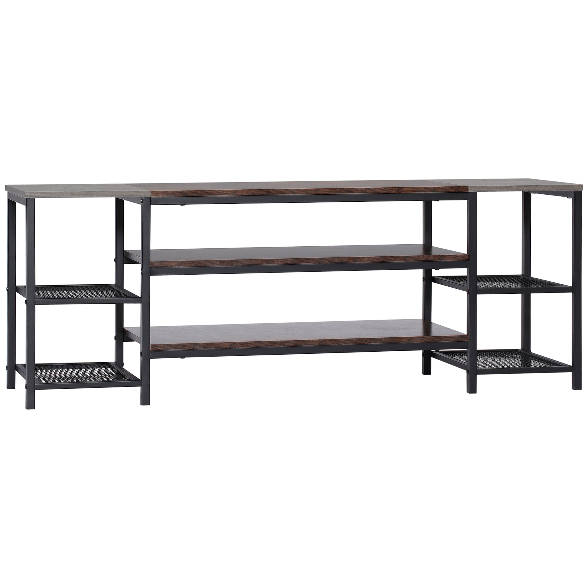 HOMCOM Industrial Media Unit: Sturdy TV Stand for 65" Screens, Living Space Storage with Shelving, Rustic Brown & Grey