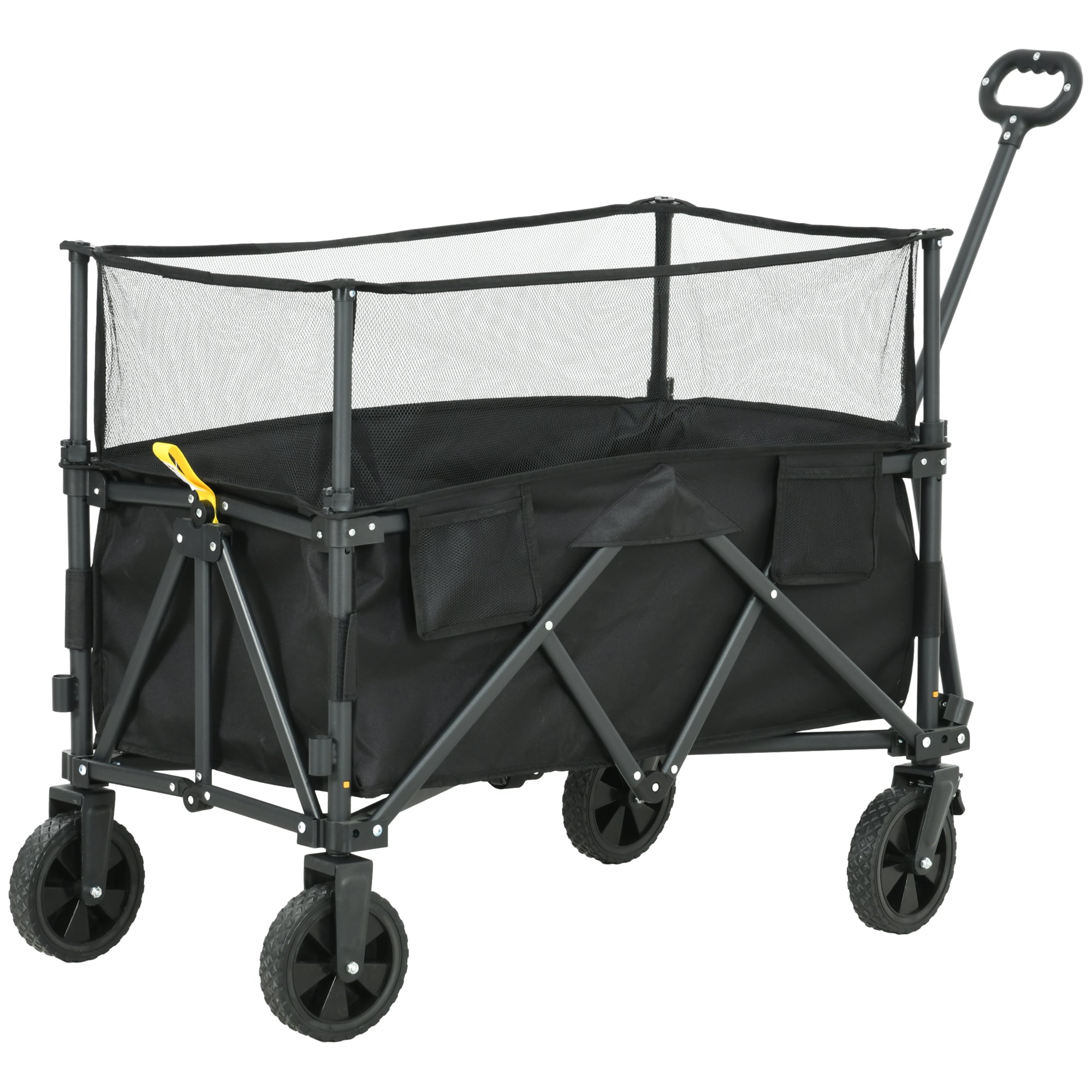 Outsunny Folding Garden Trolley, 180L Wagon Cart with Extendable Side Walls for Beach, Camping, Festival - Black