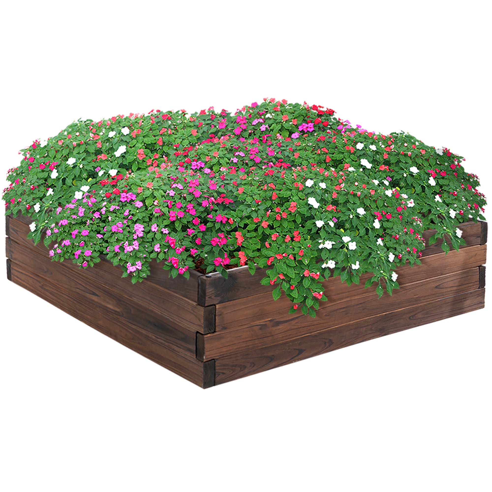 Outsunny Raised Garden Bed Planter Box: Wooden Outdoor Patio Planter for Plant, Flower & Vegetable Growing, 80L x 80W x 22.5H cm