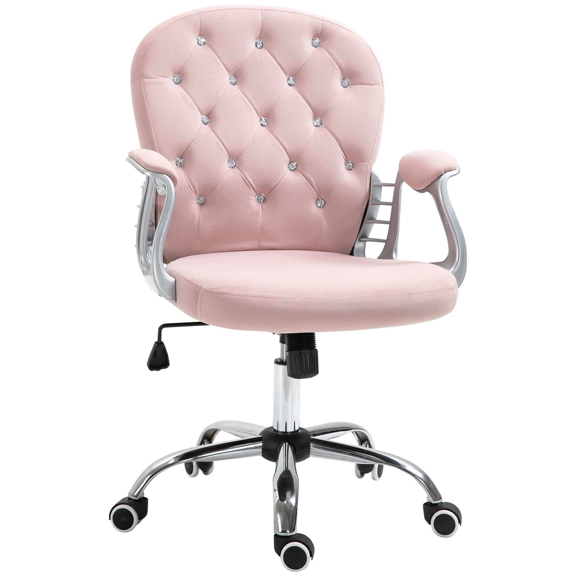 Vinsetto Ergonomic Desk Chair 360° Swivel Diamond Tufted Home Work Velour Padded Base 5 Castor Wheels, Pink