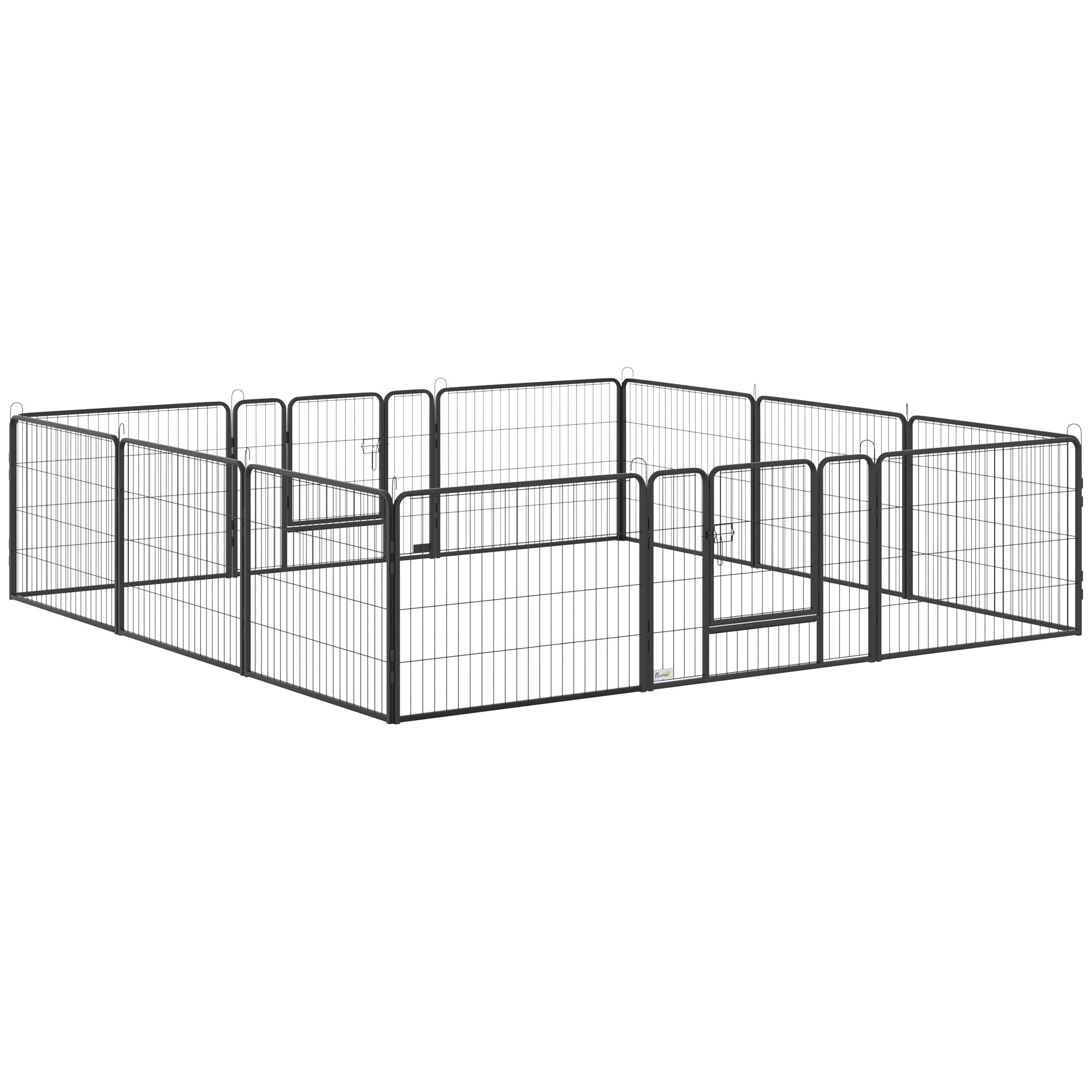 PawHut Heavy Duty Pet Playpen, 12 Panels Puppy Play Pen, Foldable Steel Dog Exercise Fence, with 2 Doors Locking Latch, 80 x 60 cm