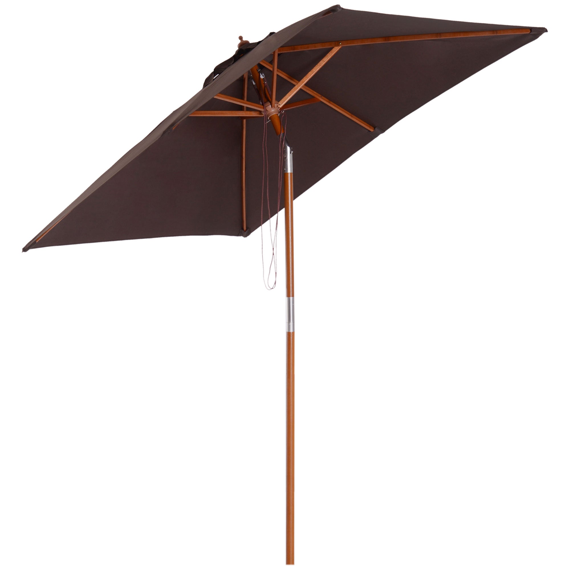 Outsunny Bamboo Patio Sunshade: 2m x 1.5m Canopy with Fir Wooden Pole, 6 Ribs, Tilt Mechanism for Outdoor Use