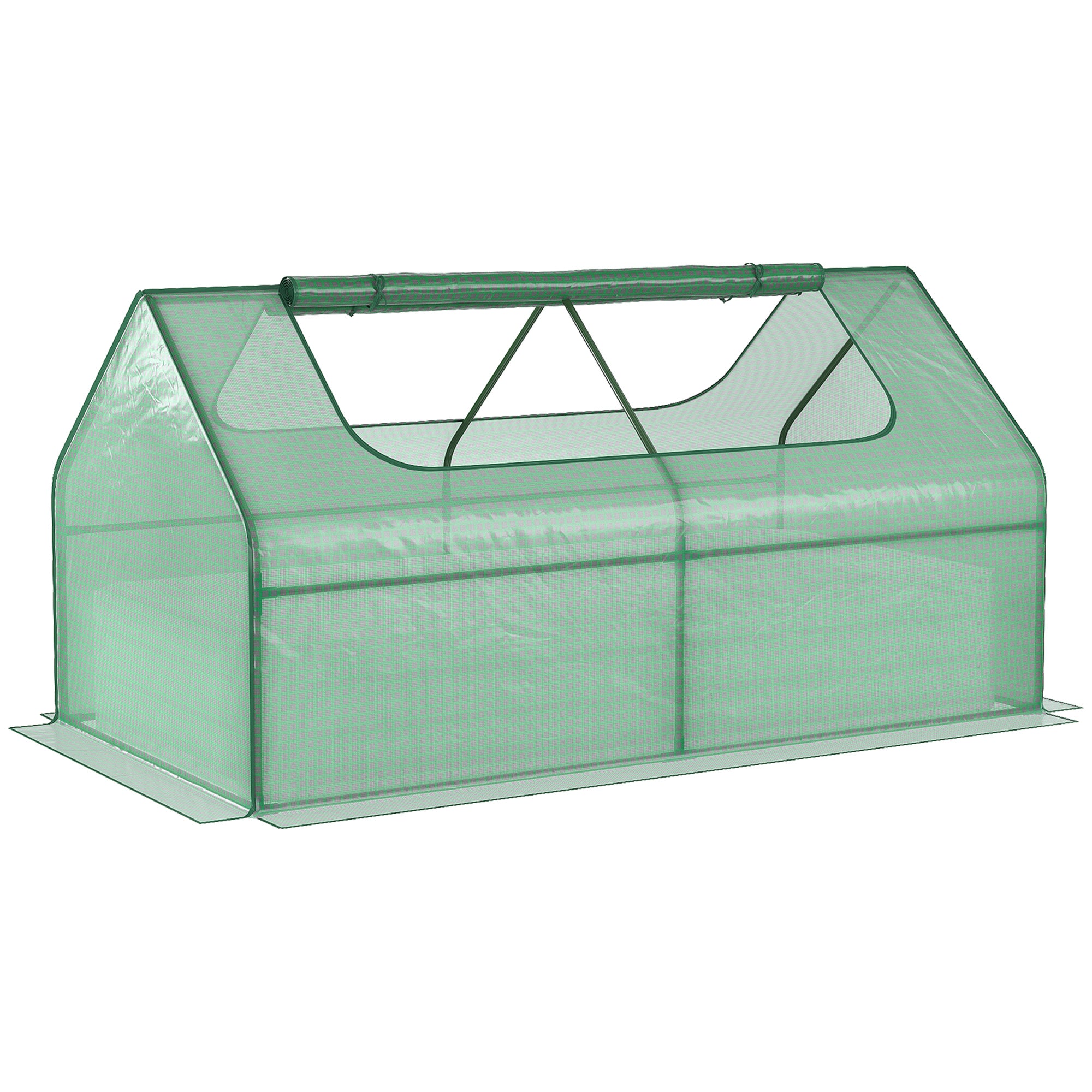 Outsunny Raised Garden Bed w/ Greenhouse, Steel Planter Box w/ Plastic Cover, Roll Up Window, Dual Use for Flowers, Herbs, 185L x 95W x 92H cm, Green