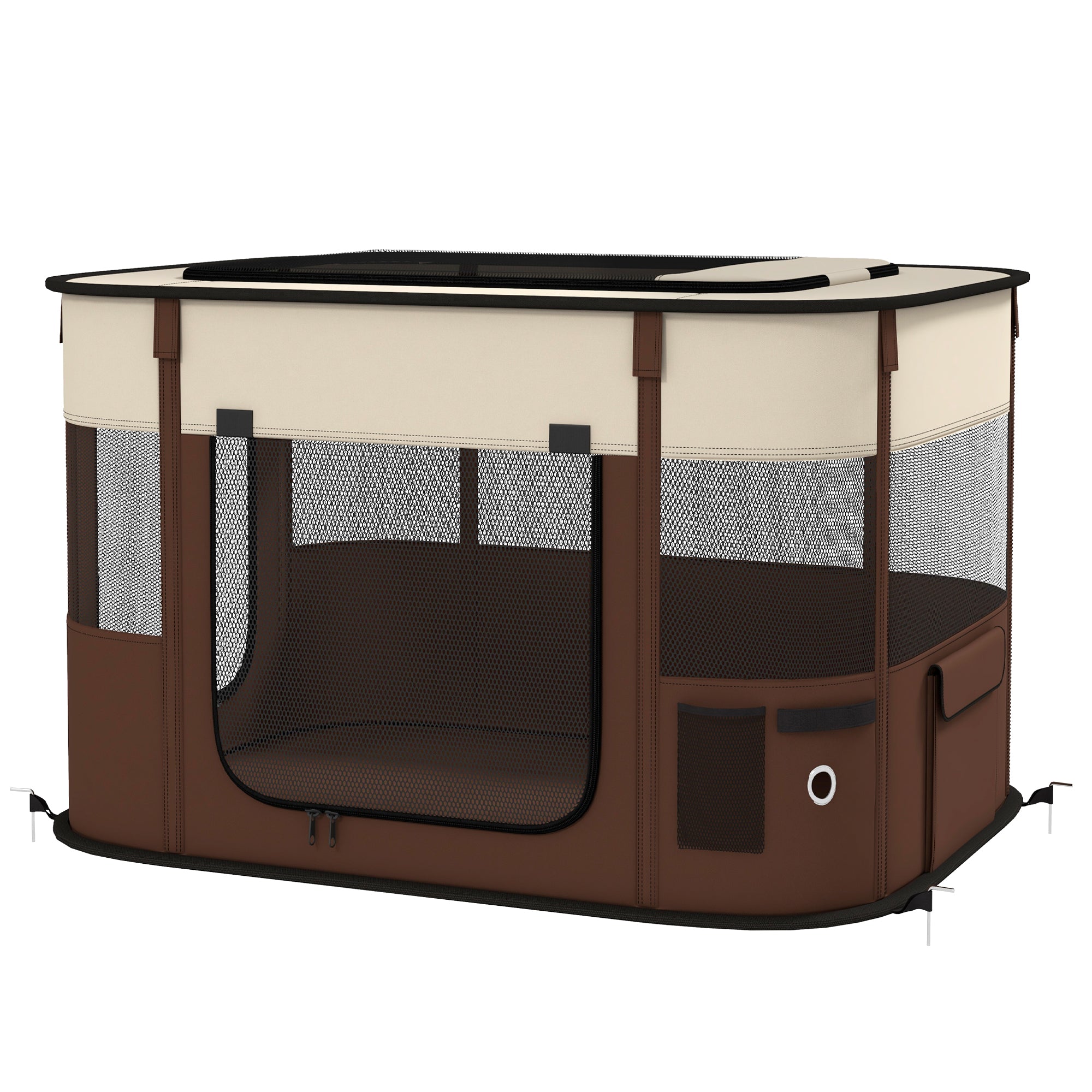 PawHut Foldable Dog Pen with Storage Bag for Indoor/Outdoor Use, Brown