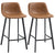 HOMCOM Bar Stools Set of 2, Industrial Kitchen Stool, Upholstered Bar Chairs with Back, Steel Legs, Brown