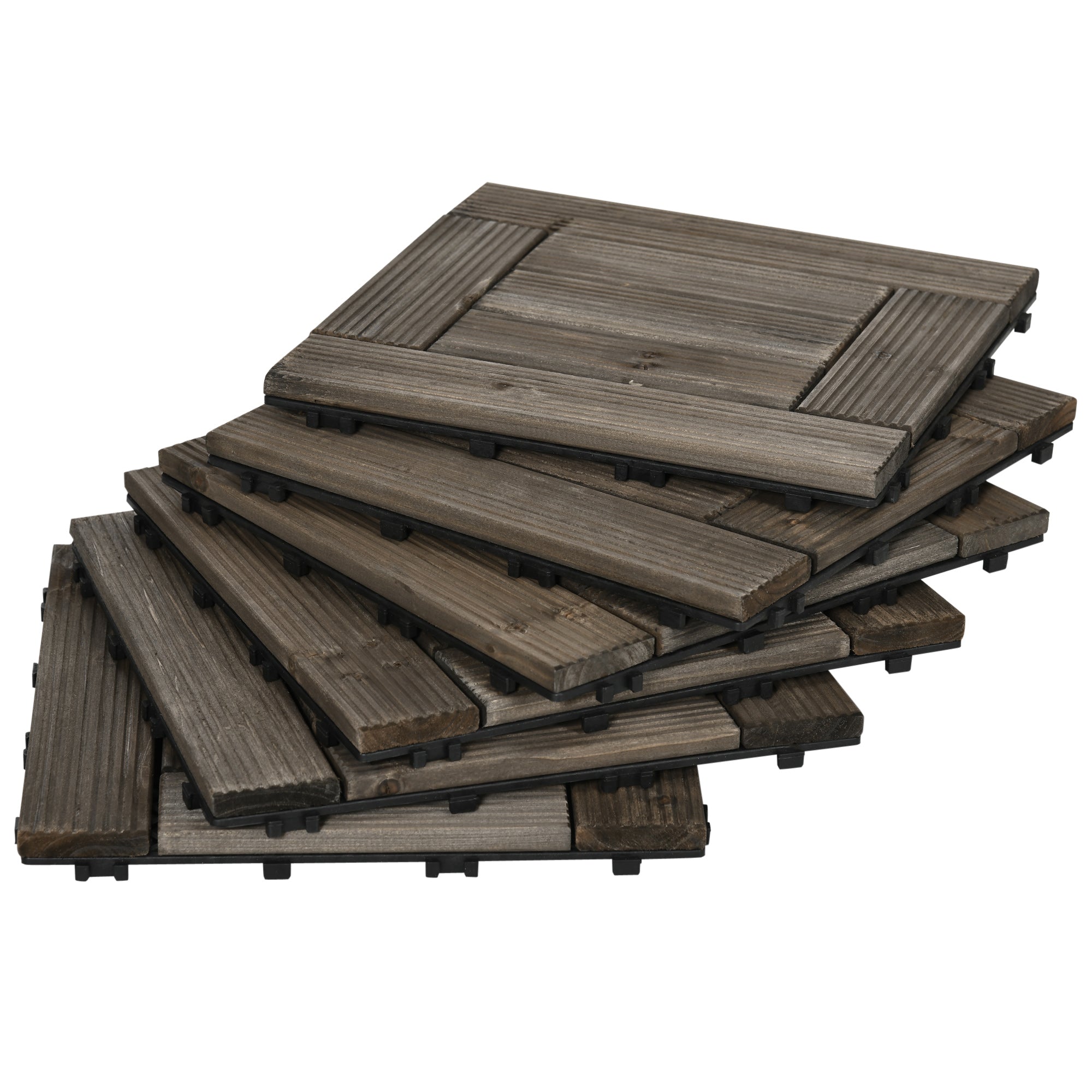 Outsunny 27 Pcs Wooden Interlocking Decking Tiles, 30 x 30 cm Outdoor Flooring Tiles, 2.5㎡ per Pack, for Patio, Balcony Terrace Hot Tub Charcoal Grey