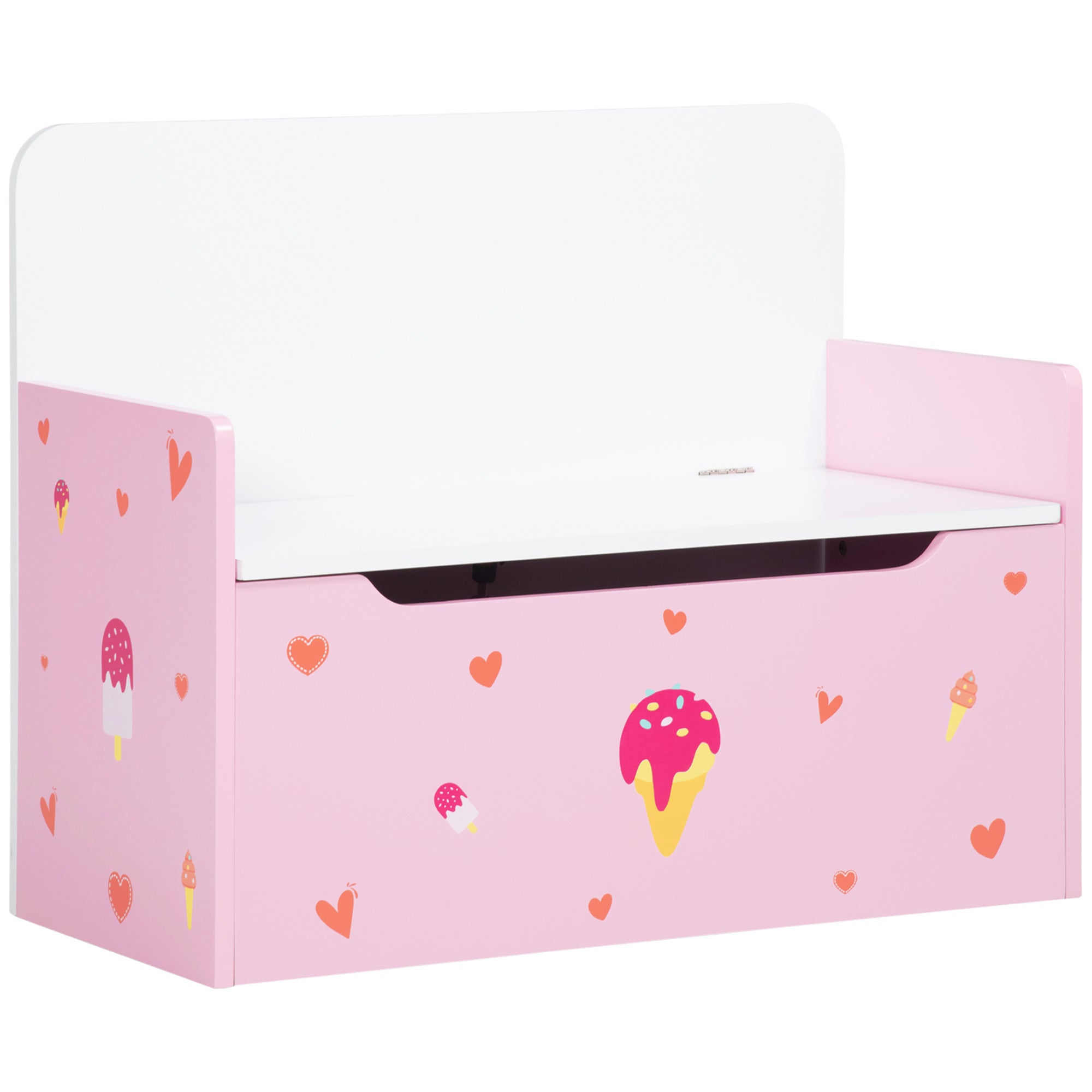 ZONEKIZ Dual-Purpose Toy Chest: Wooden Storage Bench with Safety Mechanism, Pretty in Pink