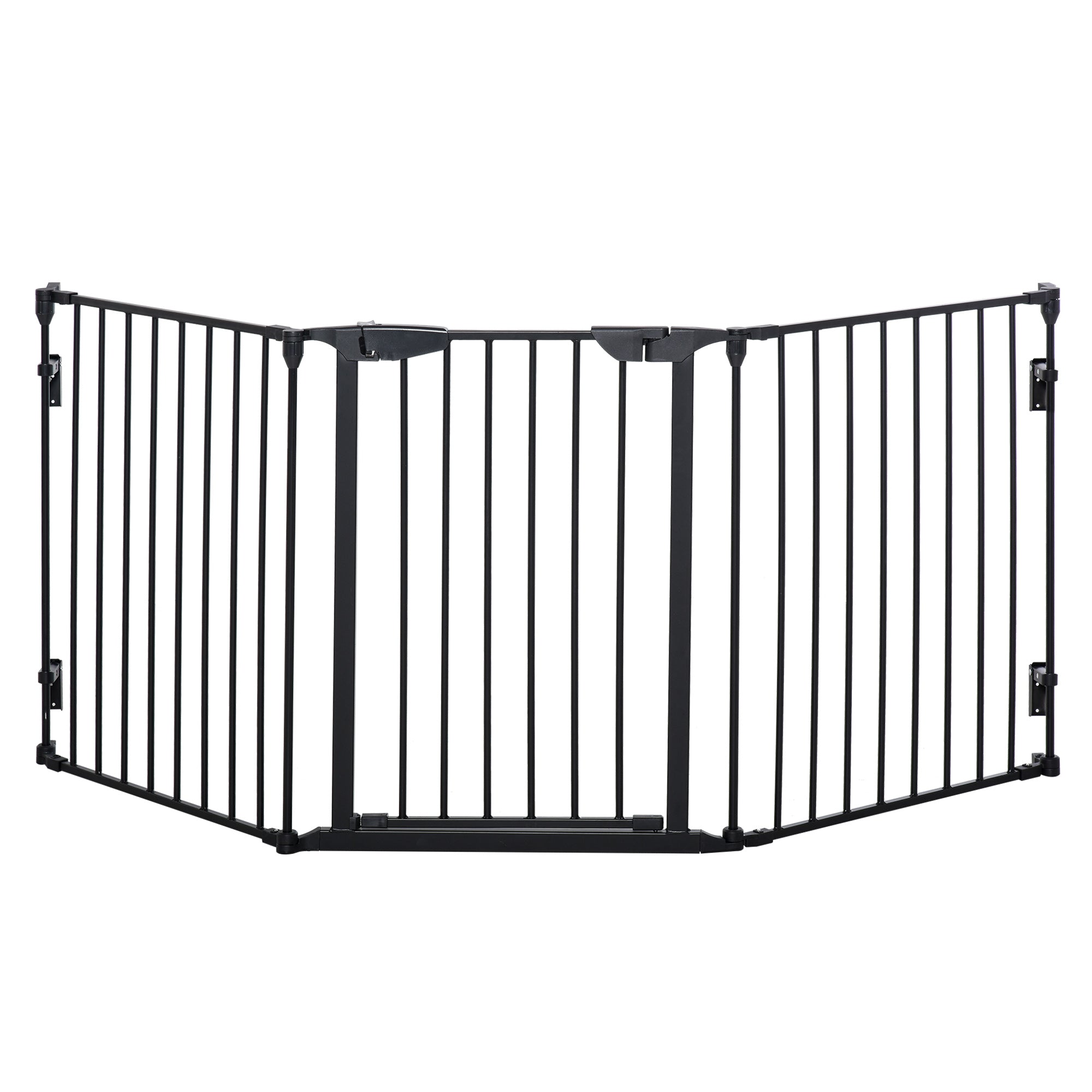 PawHut 3-Panel Metal Pet Gate: Safety Fence for Dogs with Walk Through Door & Auto Close Lock, Room Divider, Black