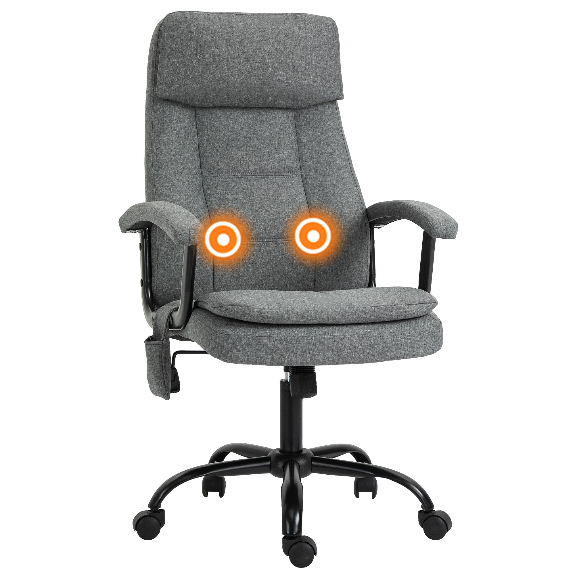 Vinsetto Office Chair with 2-Point Massage, Linen-Look Fabric, Ergonomic, Adjustable Height, 360° Swivel, 5 Castor Wheels, Rocking Function, Grey