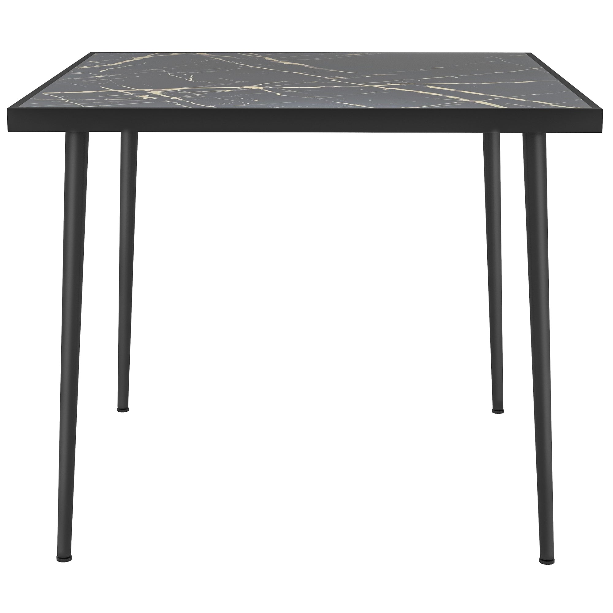 Outsunny Outdoor Dining Table for Four, Square with Marble Effect Tempered Glass Top, Steel Frame, Black