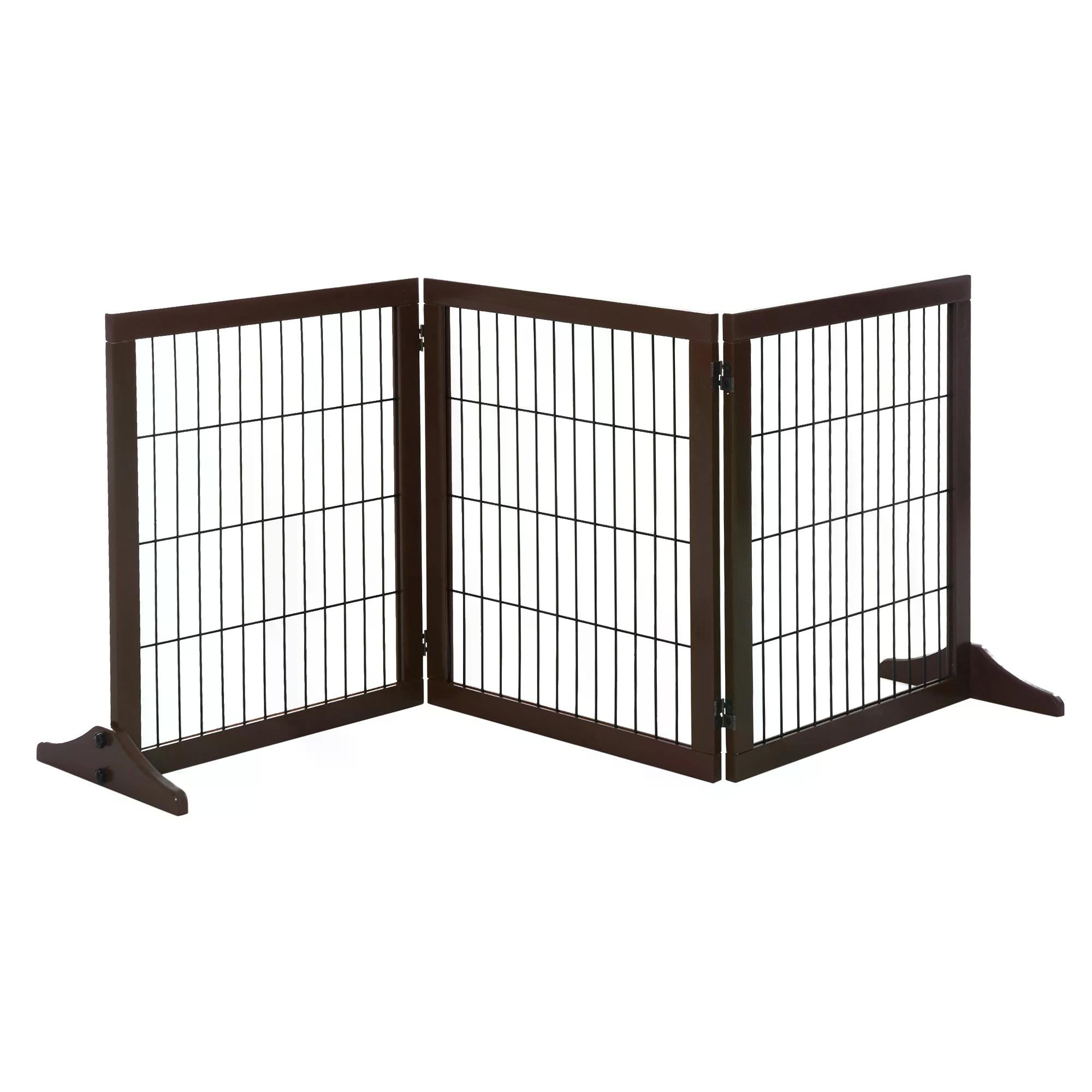 PawHut 3 Panel Pet Gate: Foldable Pine Frame, Dog Barrier for Aisles & Stairs, Natural