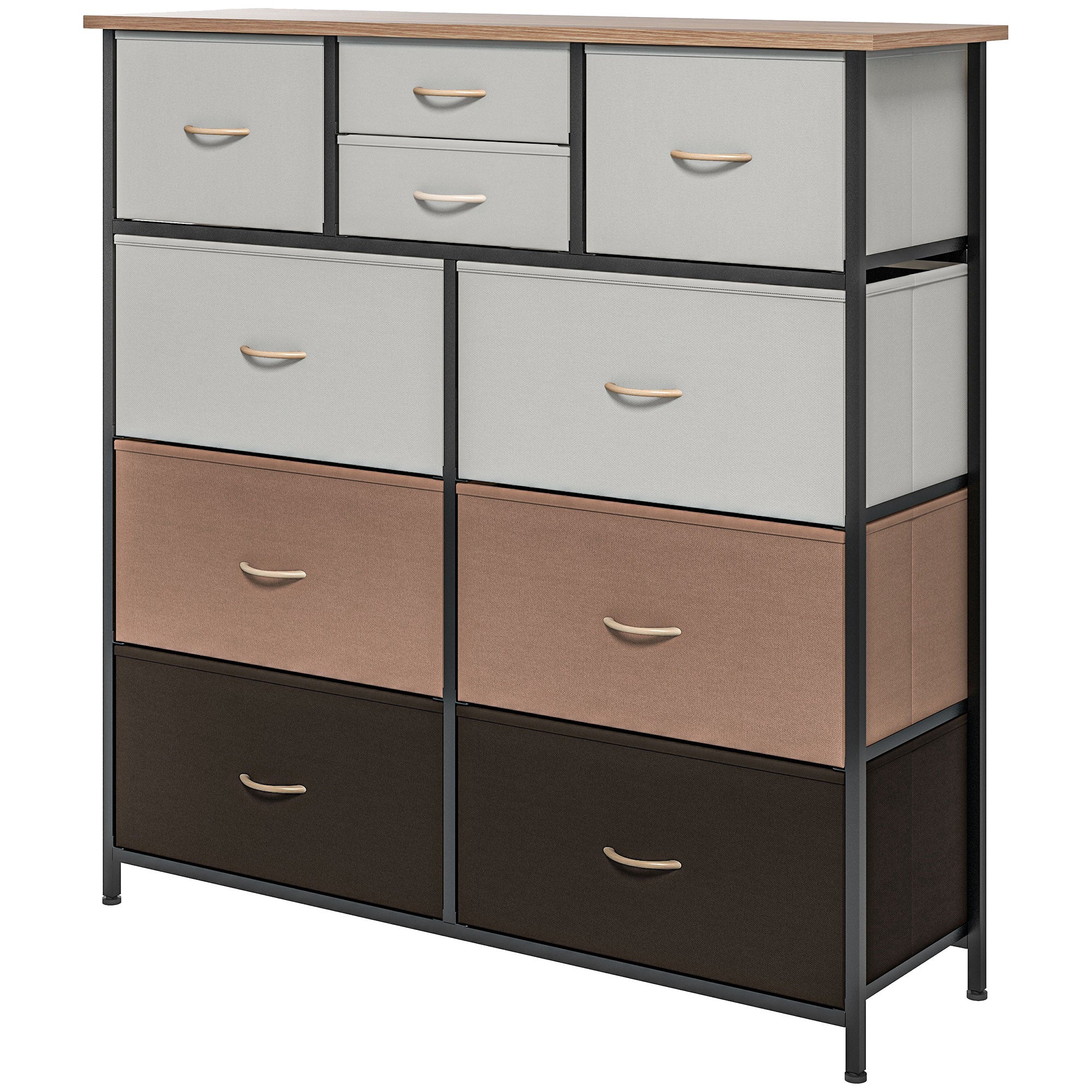 HOMCOM Chest of Drawers for Bedroom, 10-Drawer Dresser with Foldable Fabric Drawers and Metal Frame, Colourful Storage Solution