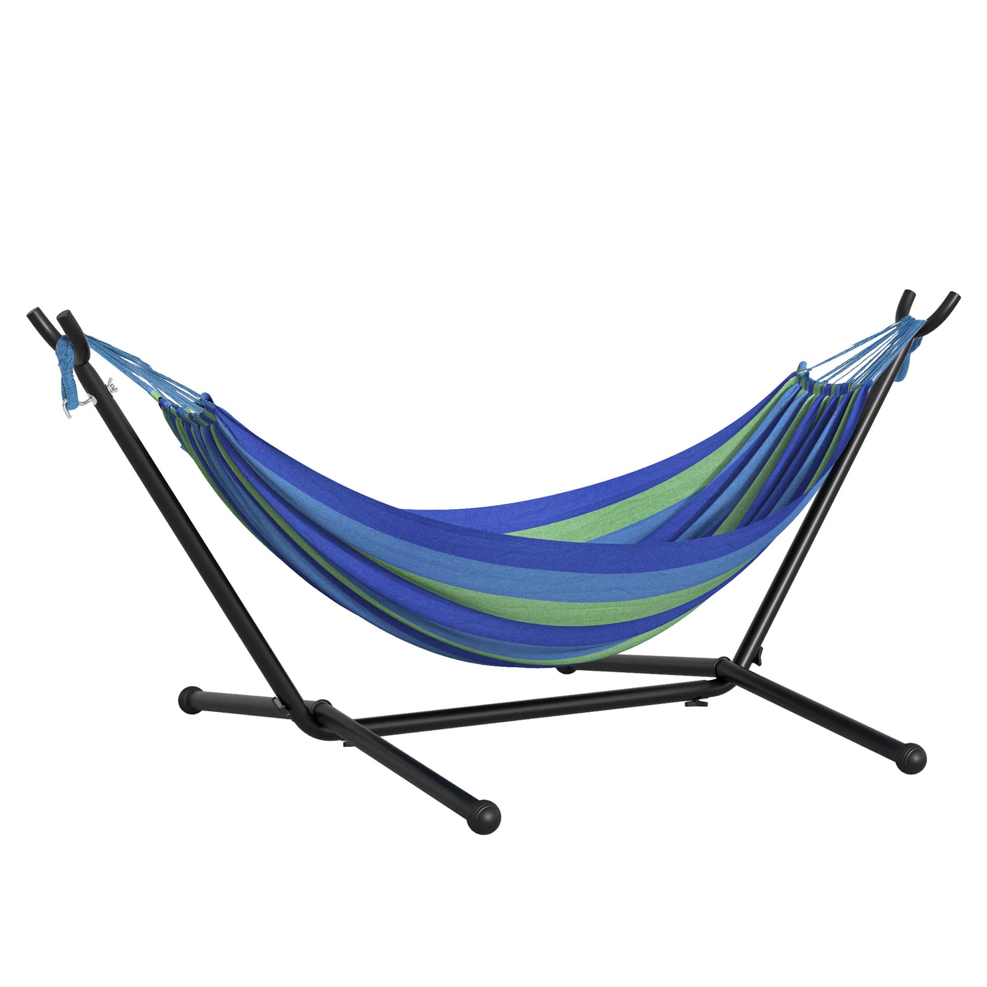 Outsunny Portable Hammock with Stand: 294x117cm Camping Hammock, Adjustable Height, 120kg Capacity, Green Stripe