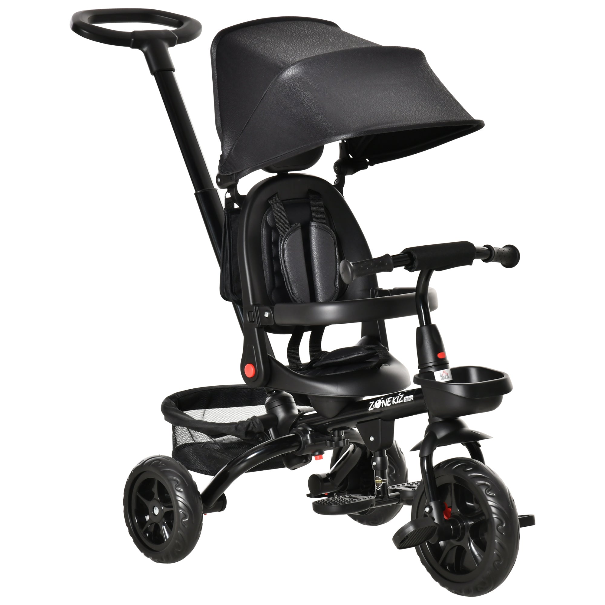 HOMCOM 4 in 1 Baby Tricycle Toddler Stroller Foldable Pedal Tricycle w/ Reversible Angle Adjustable Seat Removable for 1-5 Years - Black