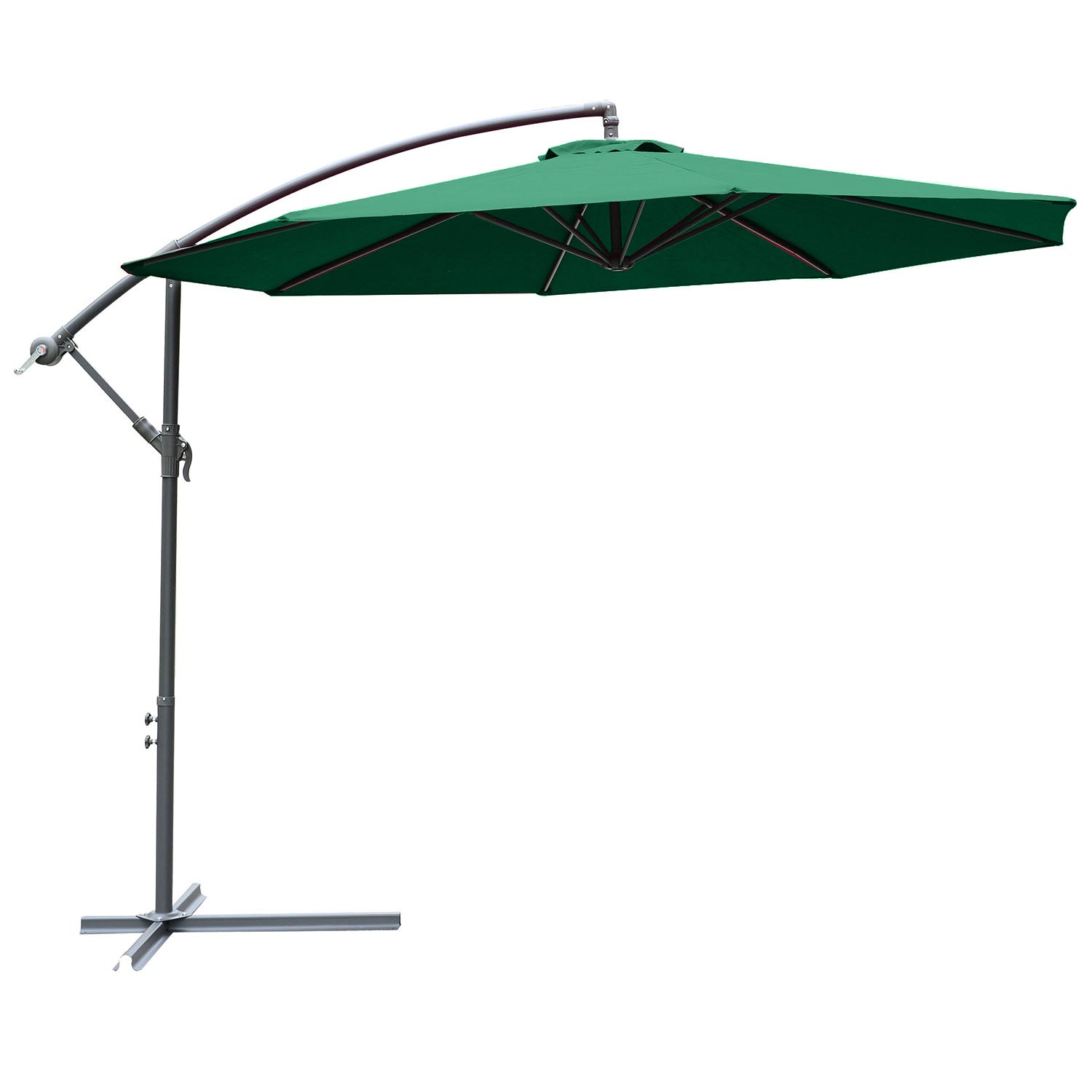 Outsunny Banana Cantilever Parasol: 3m Hanging Umbrella with Crank & Cross Base, Outdoor Sun Shelter, Verdant Green