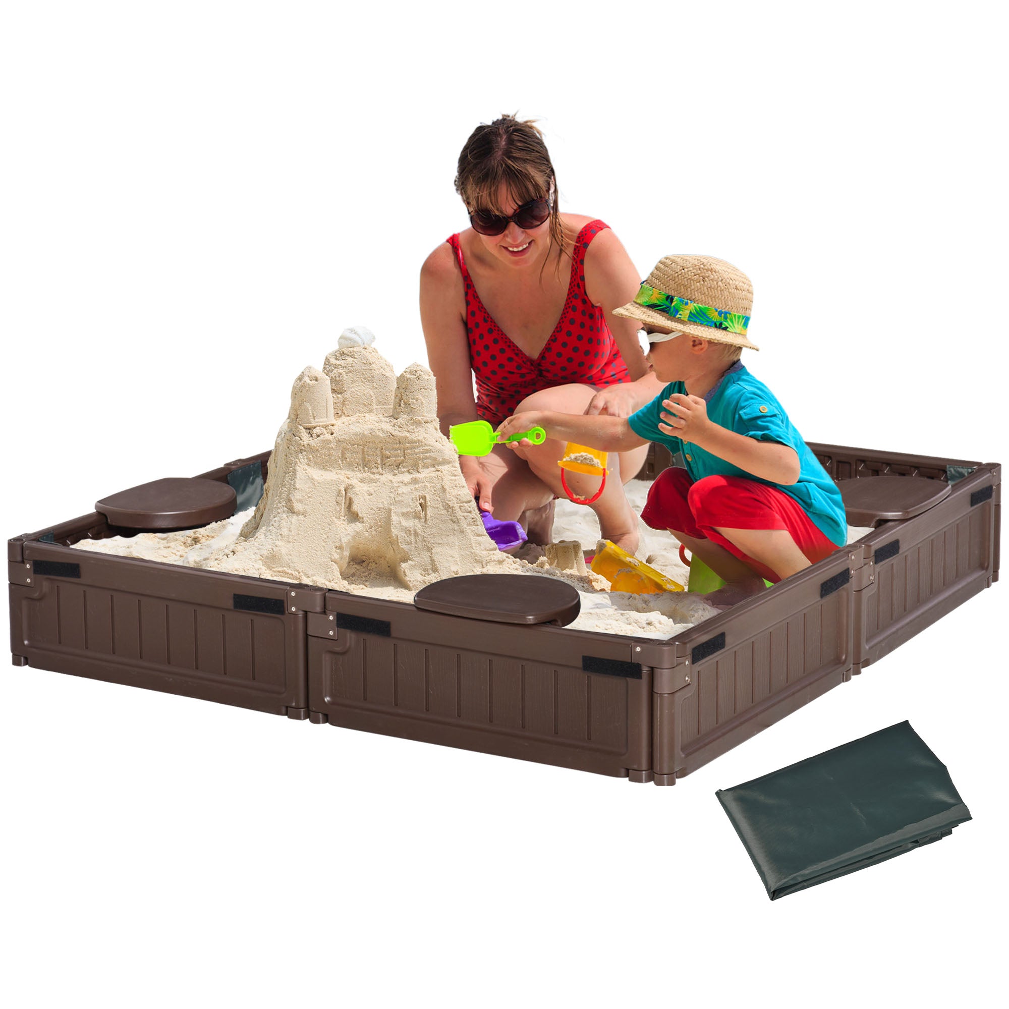 Outsunny Kids Outdoor Sandbox w/ Waterproof Oxford Canopy Bottom Fabric Liner Children Playset for 3-12 years old Backyard Brown