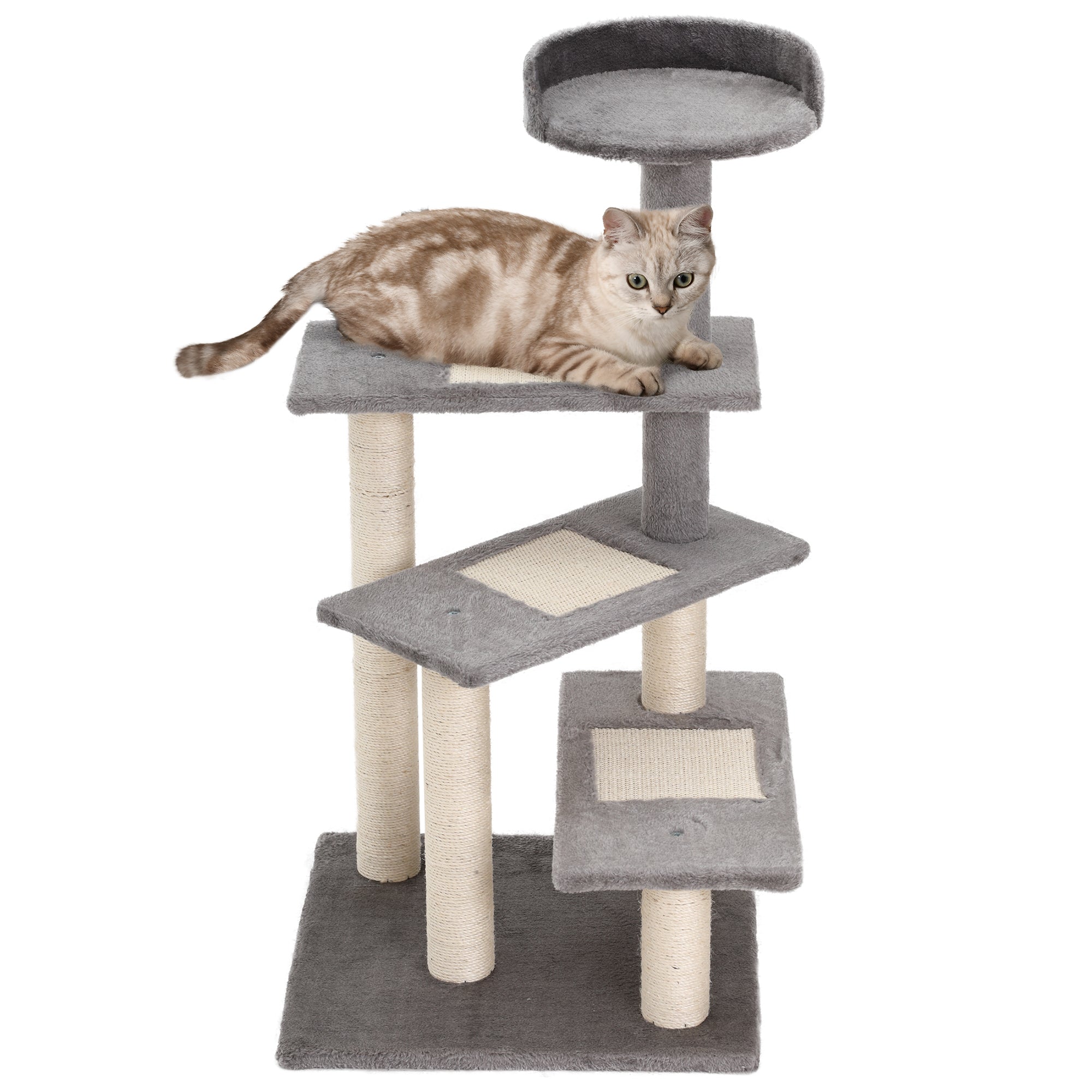 PawHut Cat Tower, Kitten Scratch Post, Sisal Climbing Activity Centre, Durable & Comfortable, Grey.