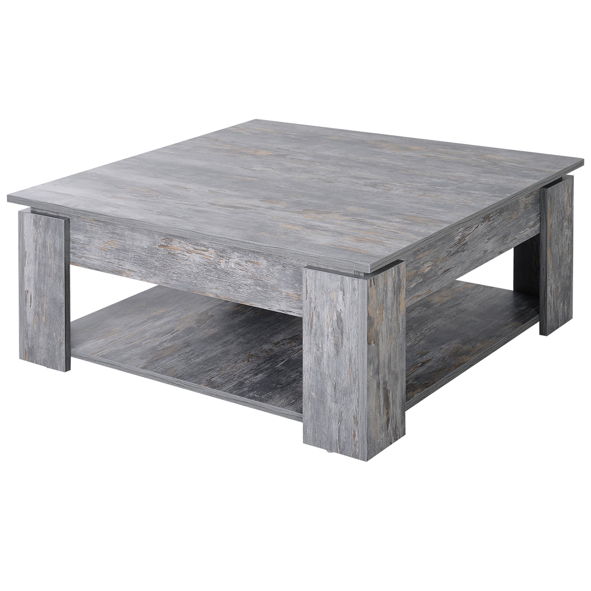 HOMCOM 2 Tier Wood Coffee Table Side Table Bottom Storage Shelf  Simple Modern Living Room Grey Wood Grain