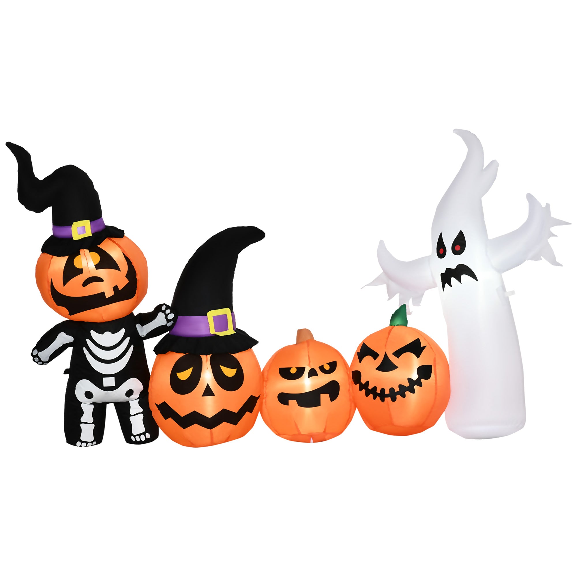 HOMCOM 8.5ft Inflatable Halloween Skeleton Pumpkin Ghost and White Ghost with Three Pumpkins, Blow-Up Outdoor LED Display for Garden, Party, Holiday