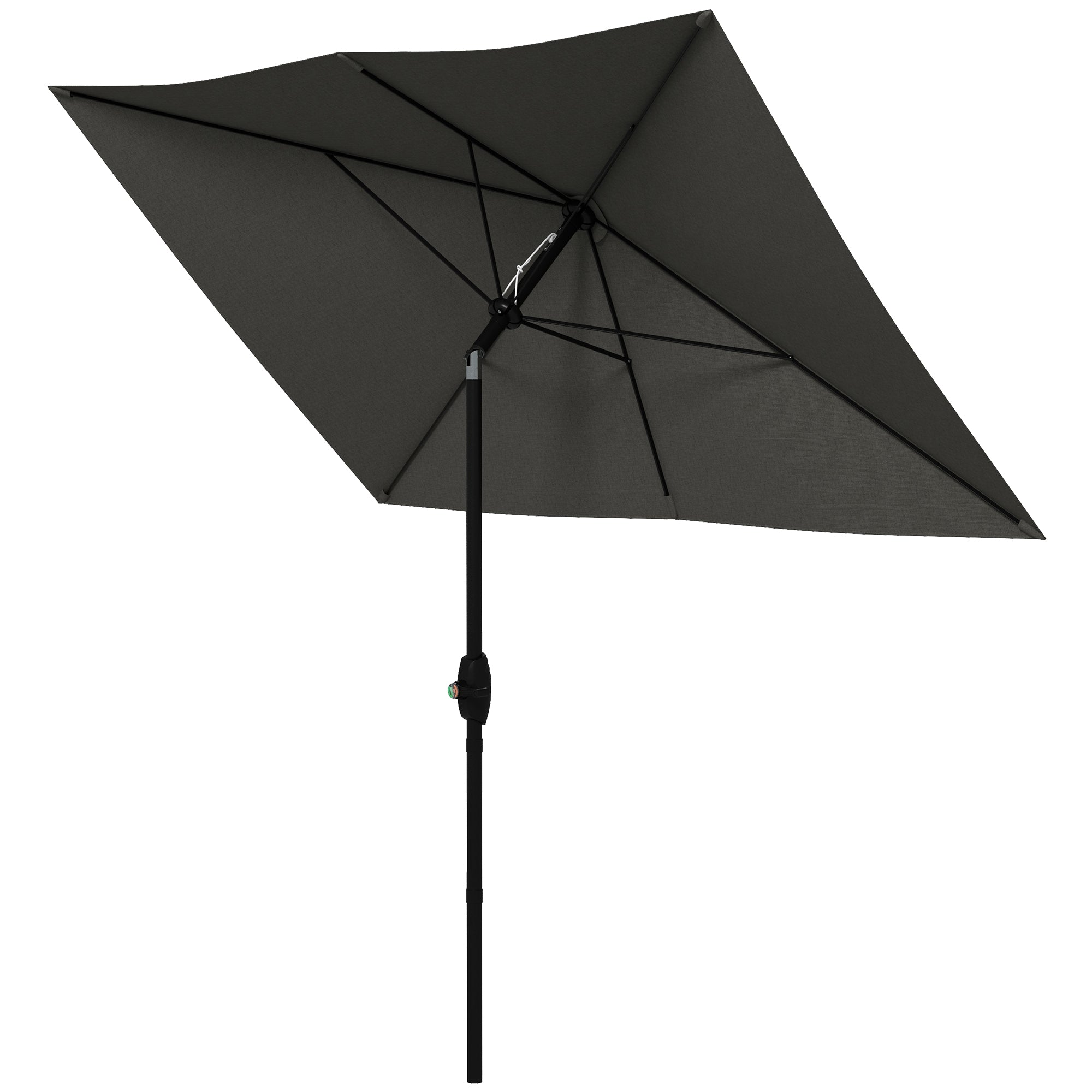 Outsunny 2 x 3(m) Garden Parasol Umbrella, Rectangular Outdoor Market Umbrella Sun Shade with Crank & Push Button Tilt, 6 Ribs, Aluminium Pole