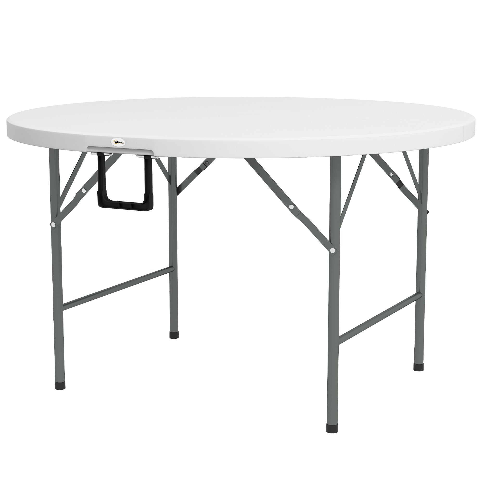 Outsunny Φ122 Folding Garden Table, Outdoor HDPE Round Picnic Table for 6, Patio Table with Metal Frame, White