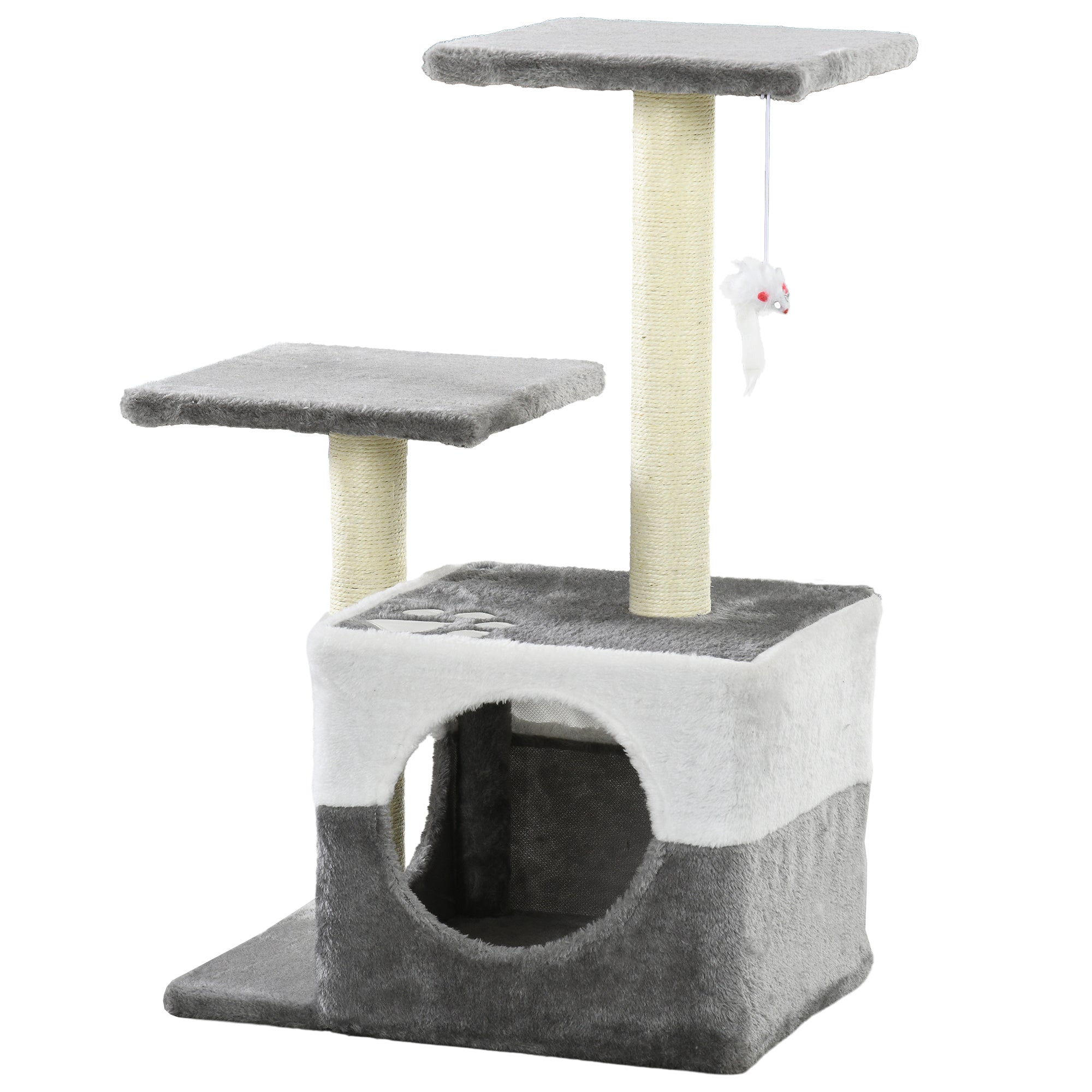 PawHut Deluxe Cat Climber: Sisal Scratching Posts, Cosy Condo, Elevated Perches & Playful Mouse, Sleek Grey