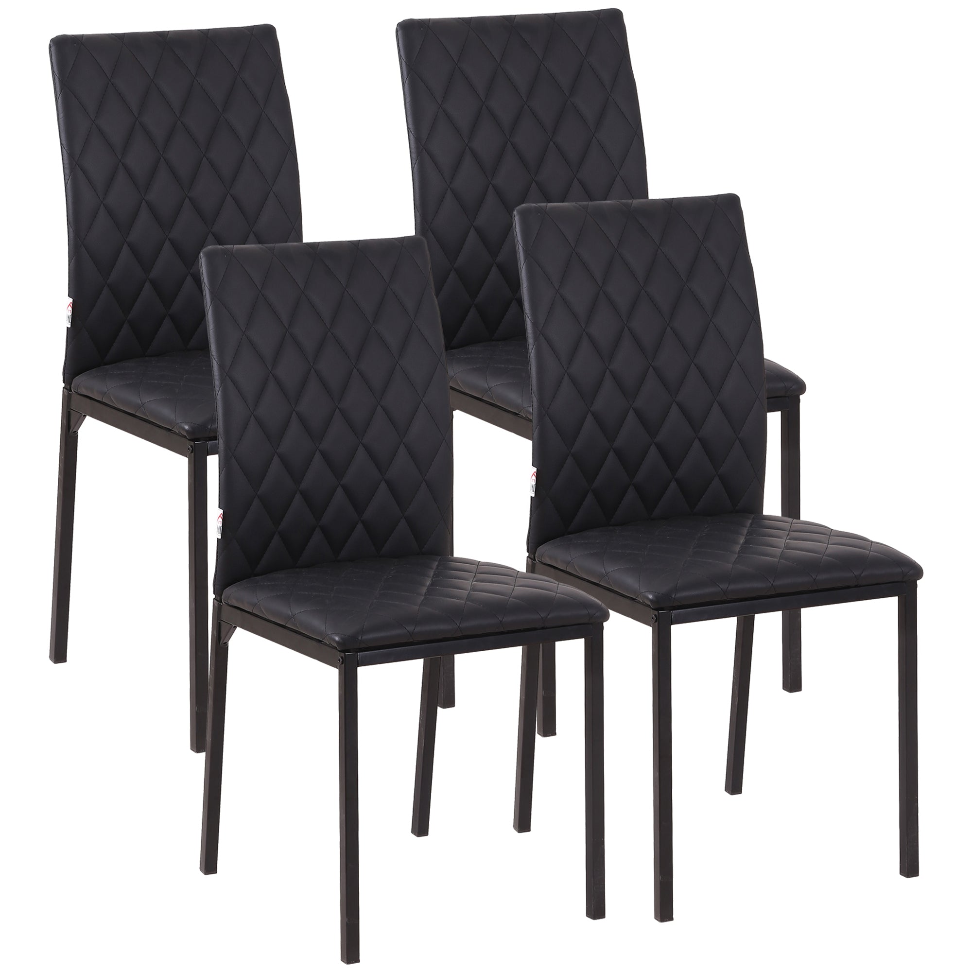 HOMCOM Modern Dining Chairs Upholstered Faux Leather Accent Chairs with Metal Legs for Kitchen, Set of 4, Black